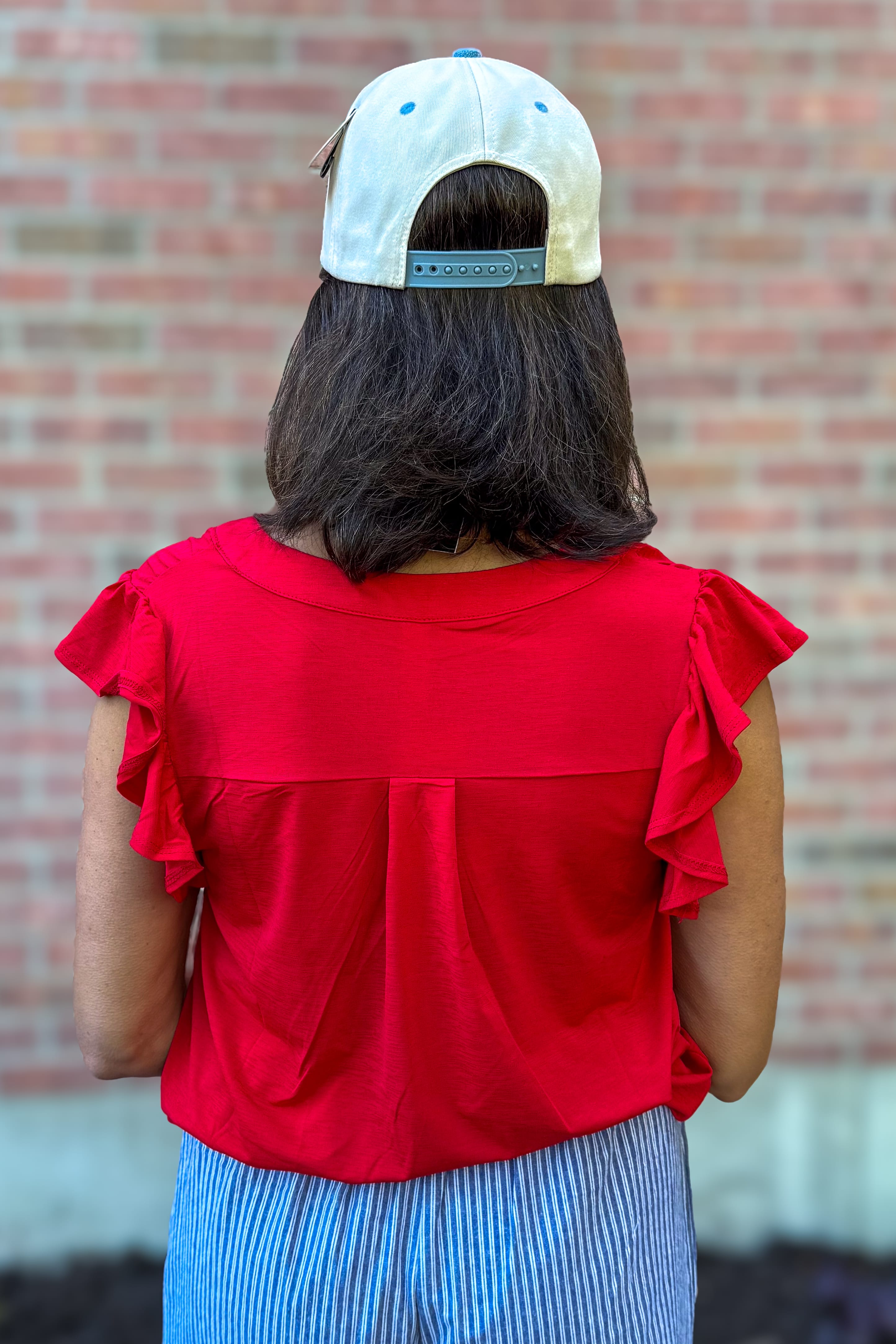 Red Ruffle Sleeve Top Back