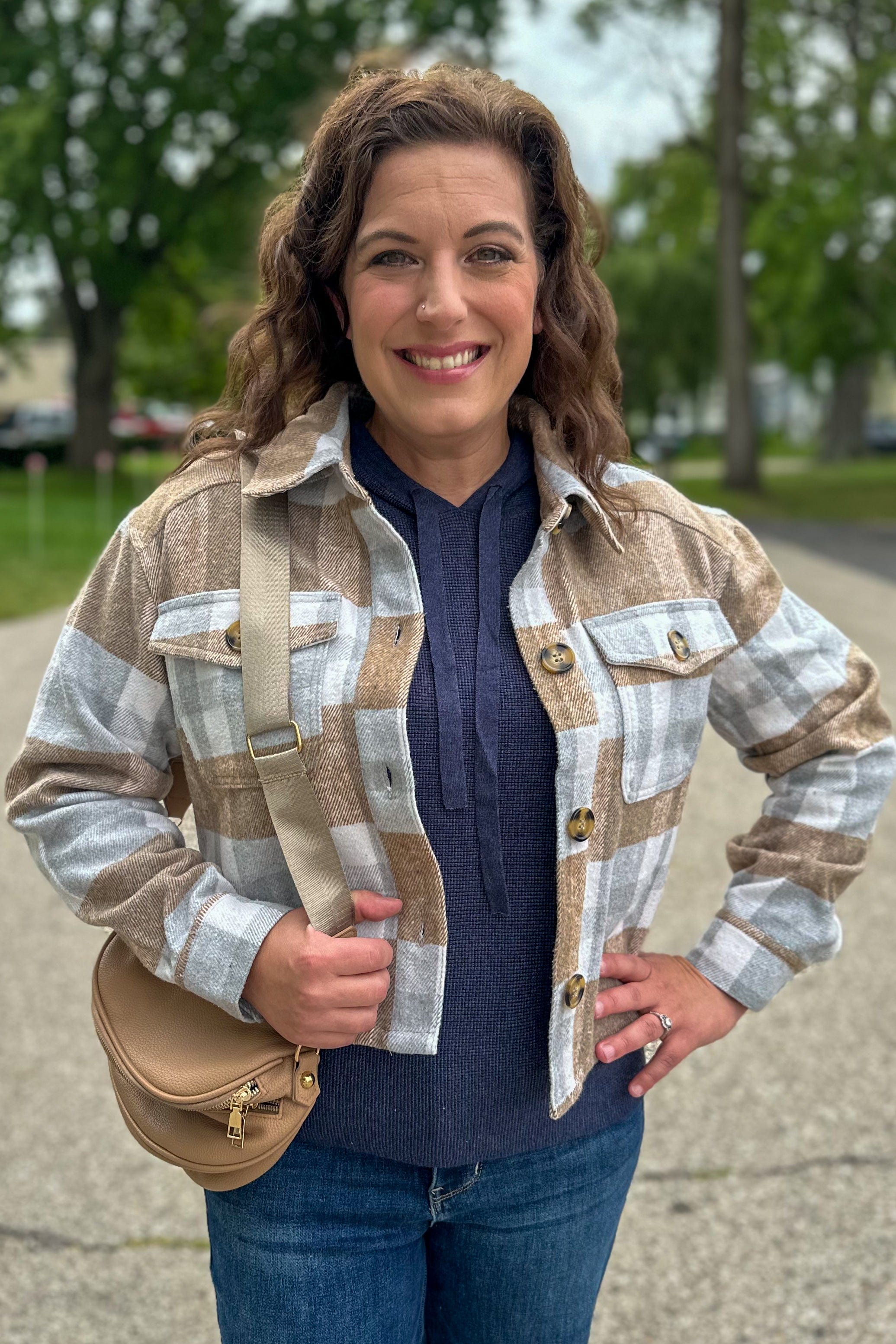 Plaid Camel Cropped Shacket