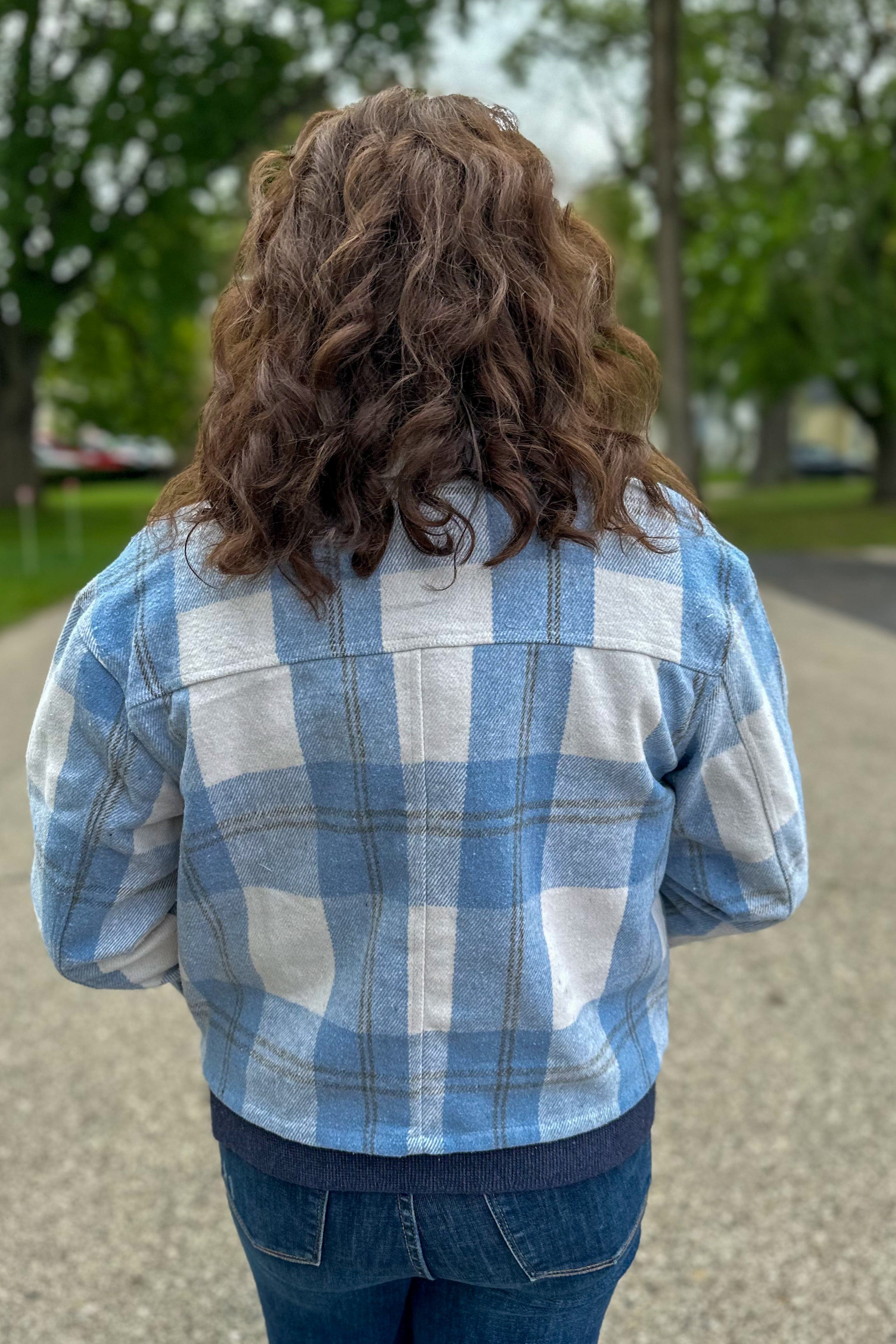 Sky Blue Plaid Cropped Shacket back