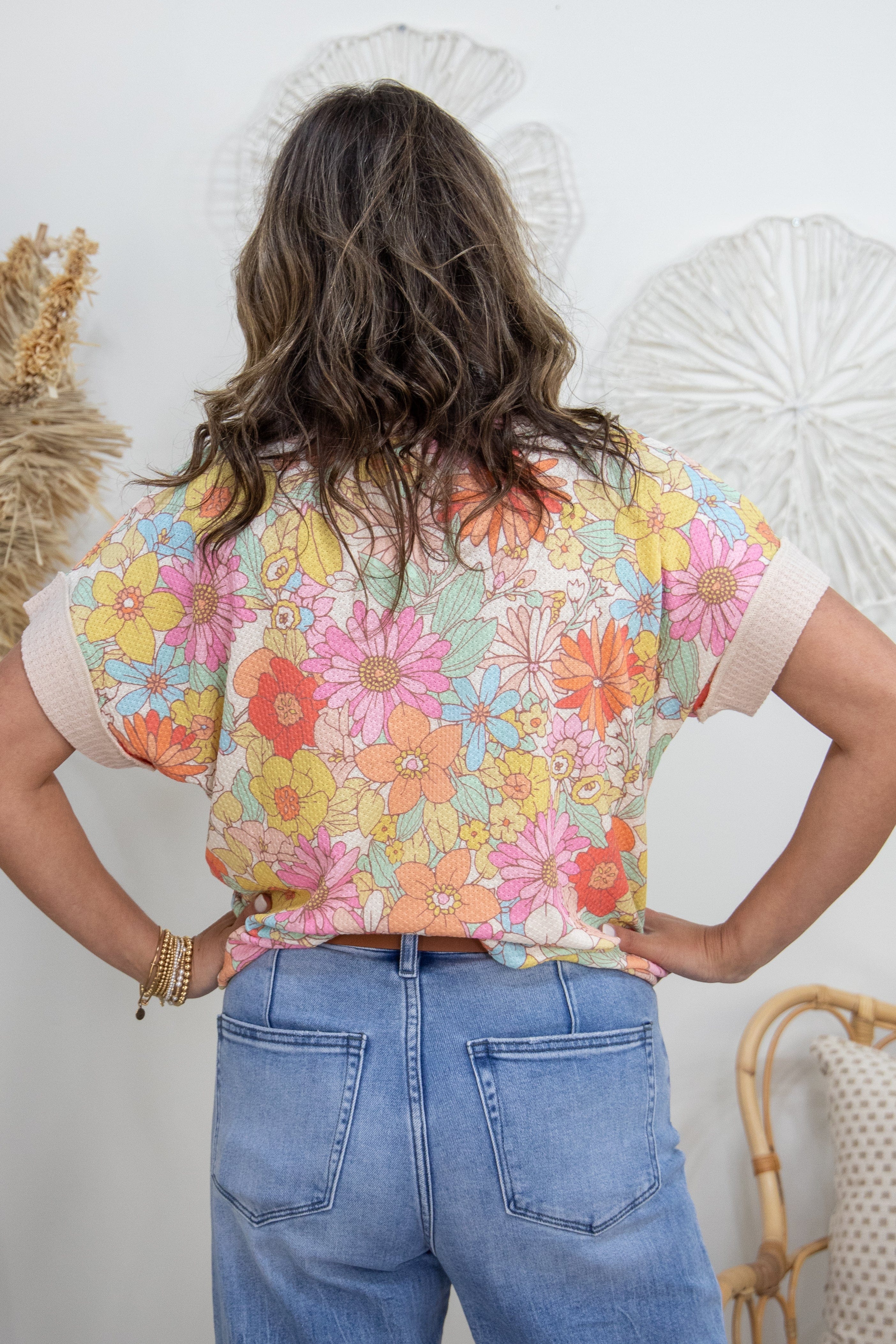 Floral Printed Waffle Top back
