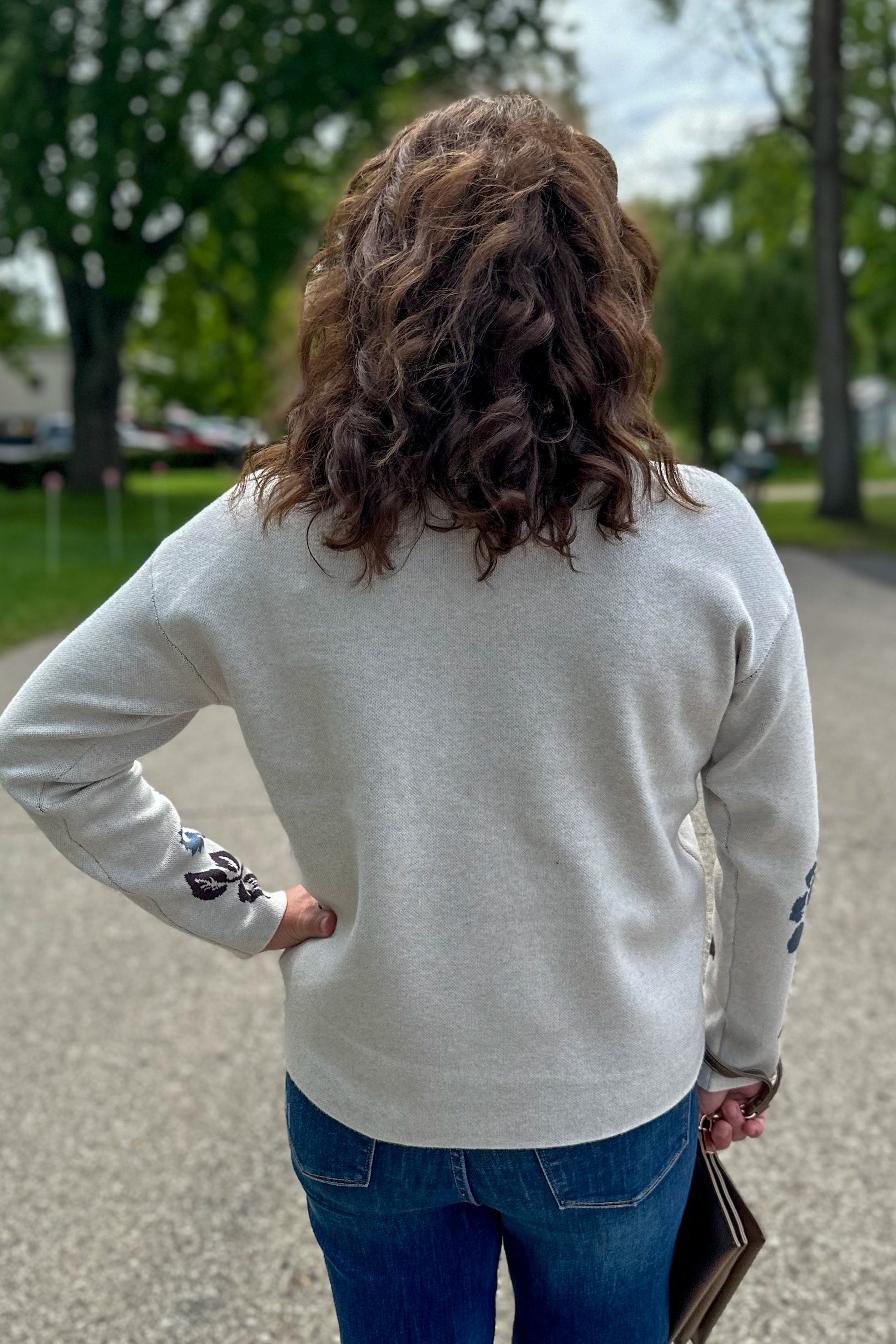 Ivory & Blue Floral Sweater back
