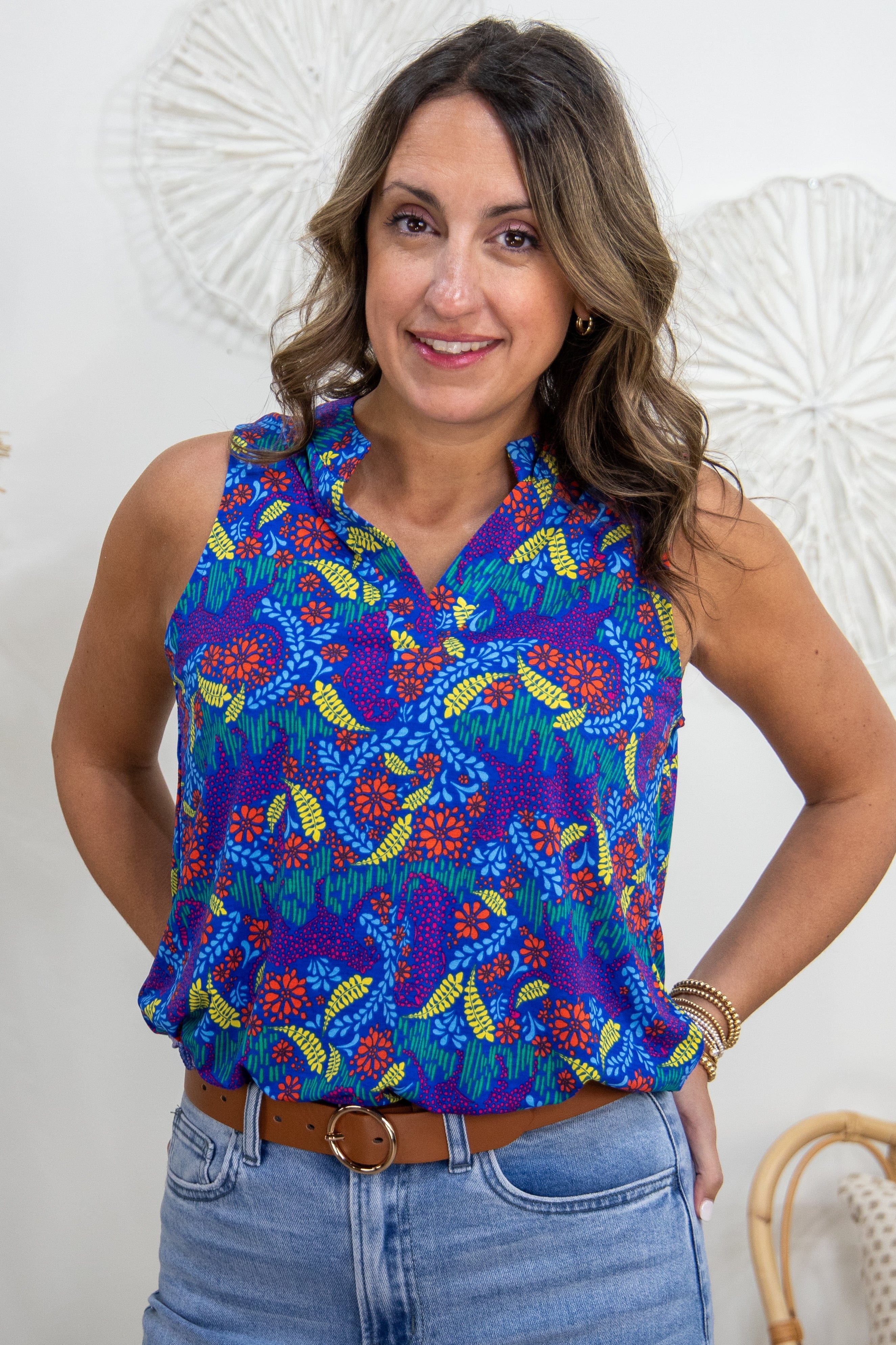 Royal with Orange Floral Lizzy Tank Top