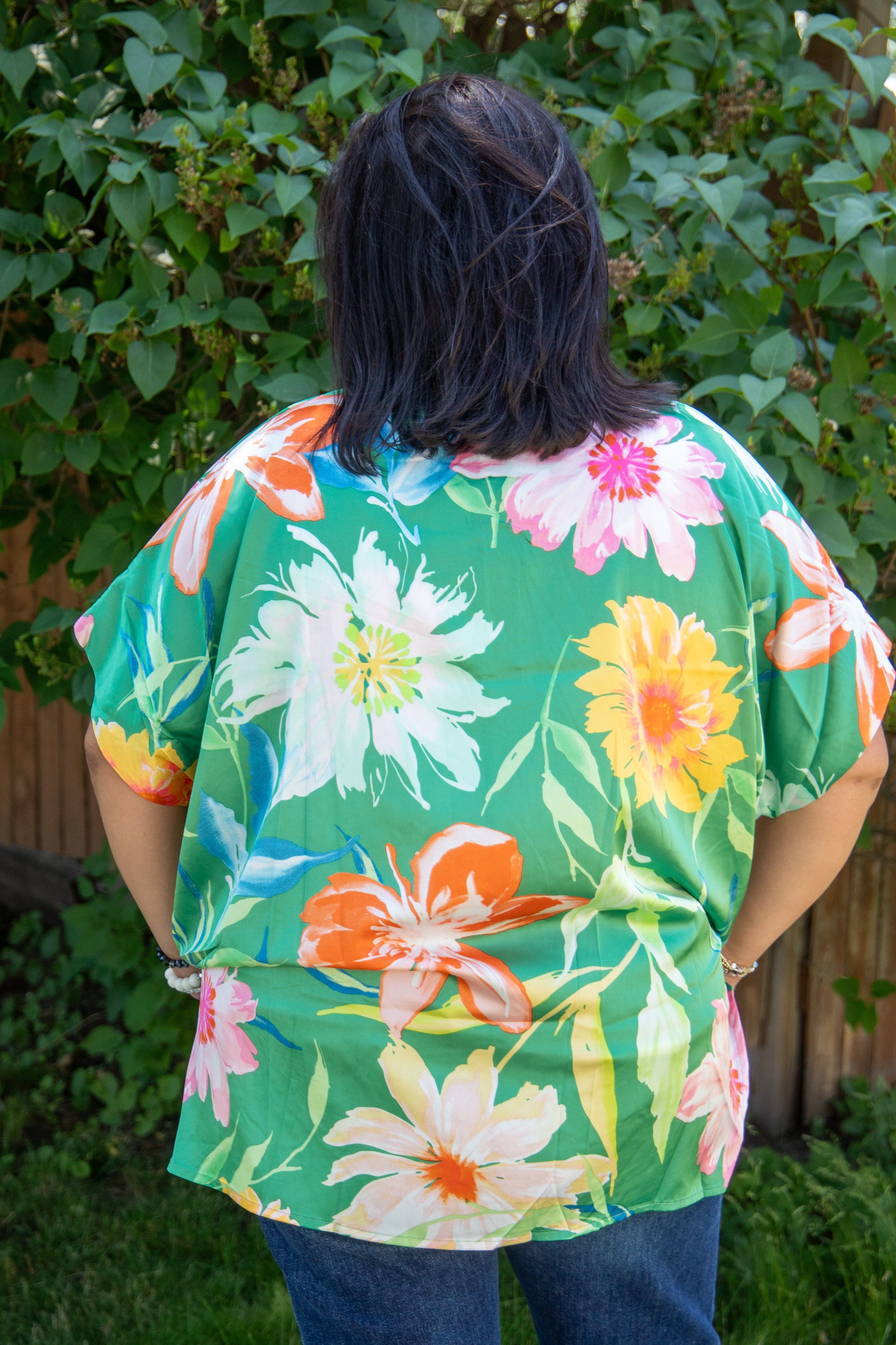 Sage Floral Sheen Blouse back