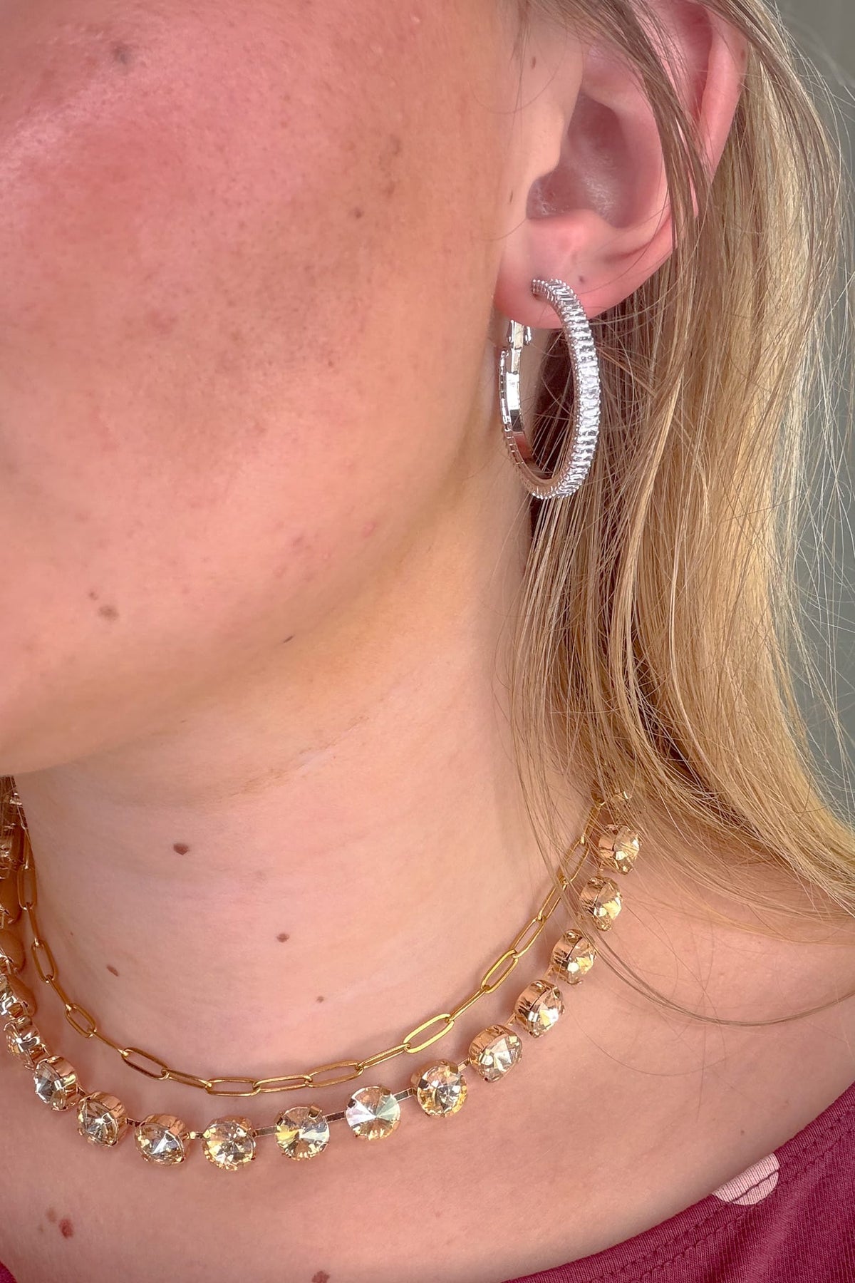 Crystal Silver Hoop Earring Styled