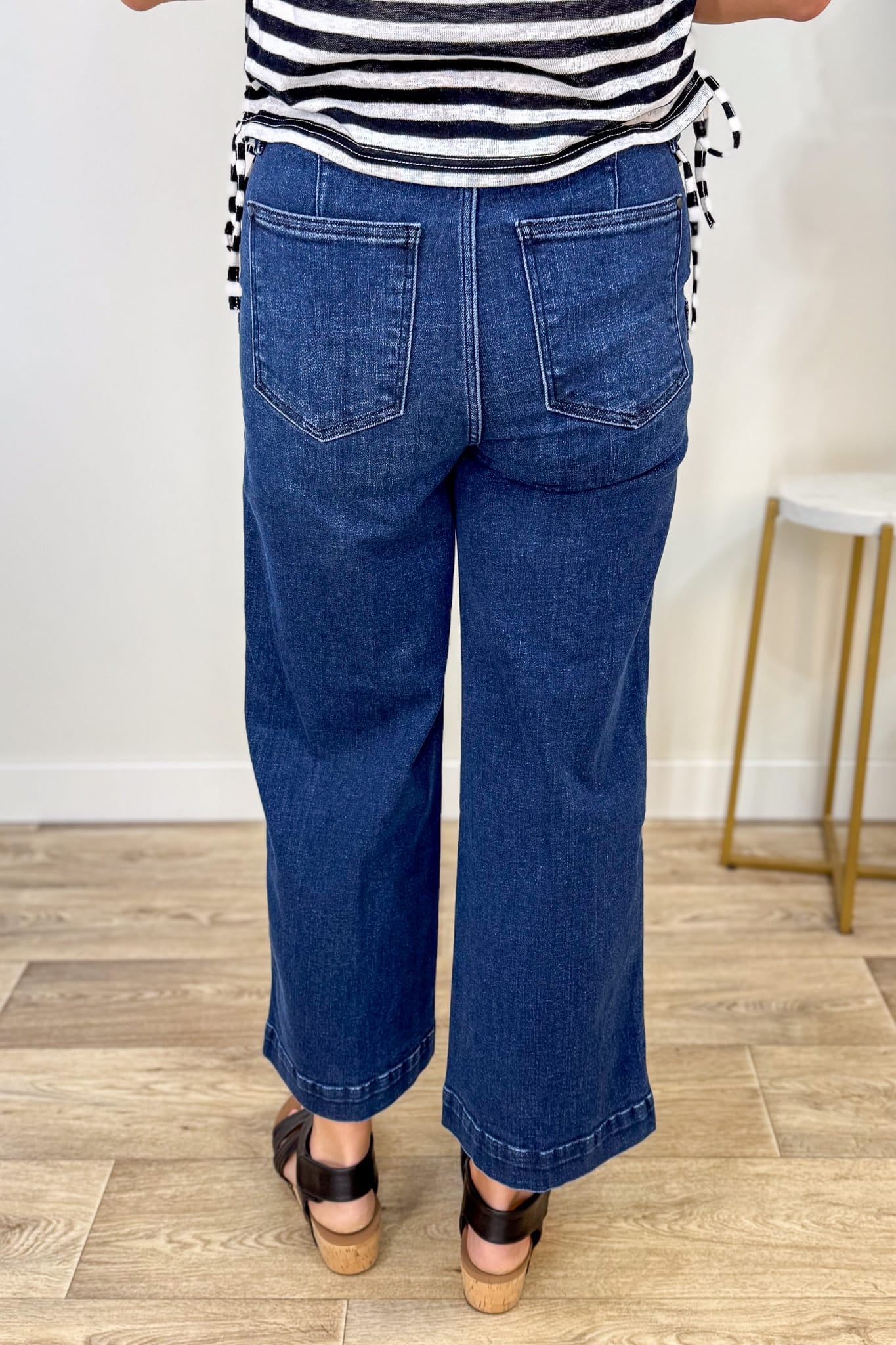 Dark High Waist Ankle Wide Trouser back