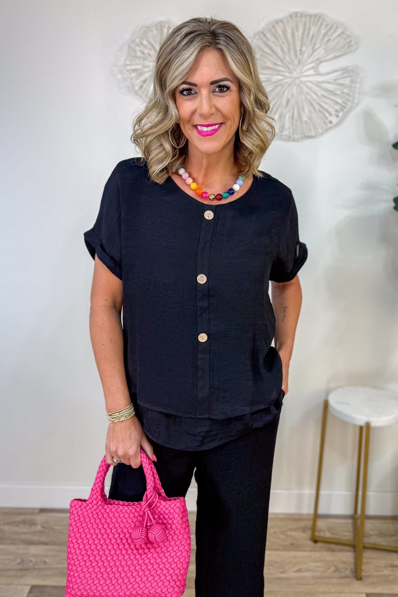 Black Button Detail Top
