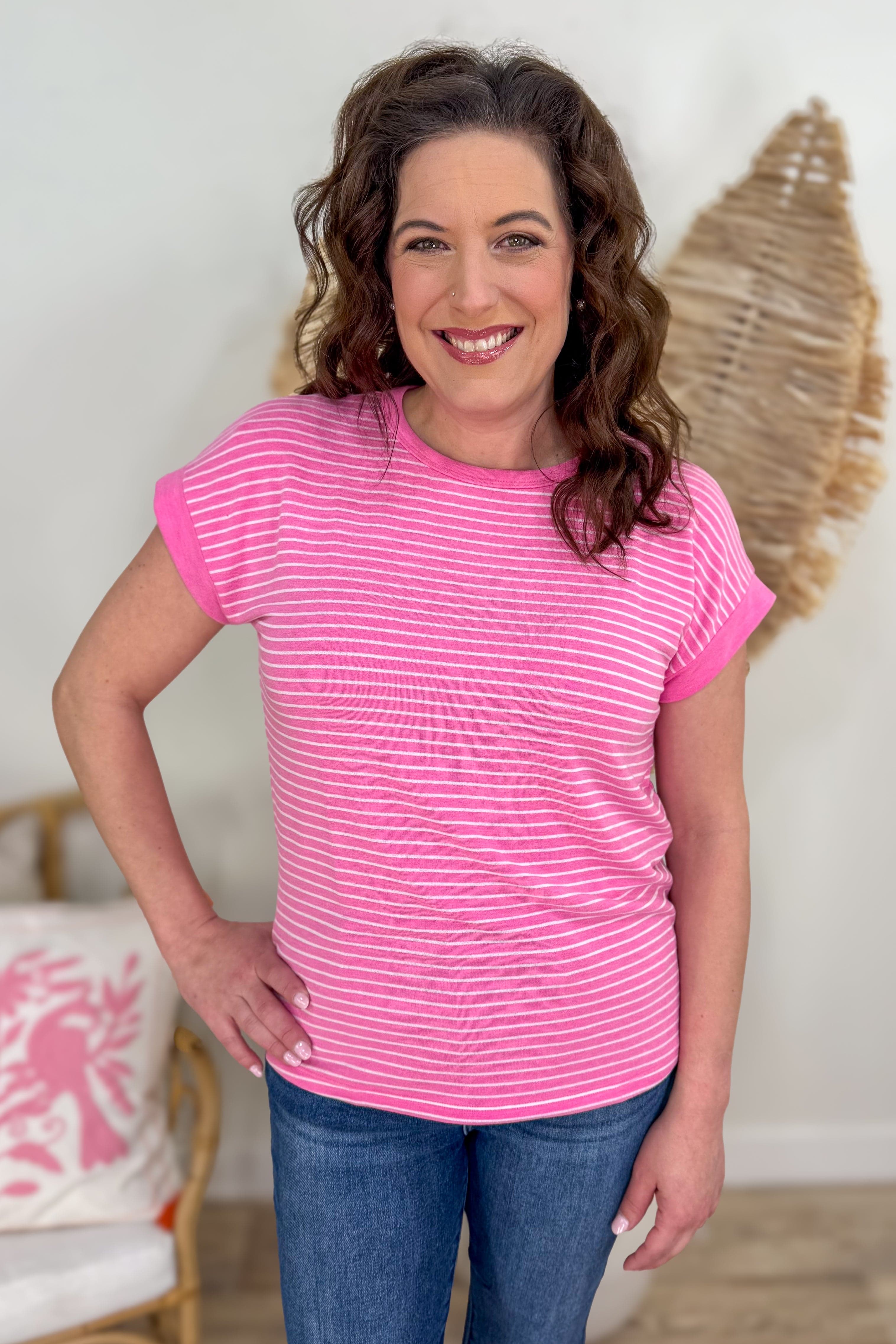 Pink Terry Striped Top