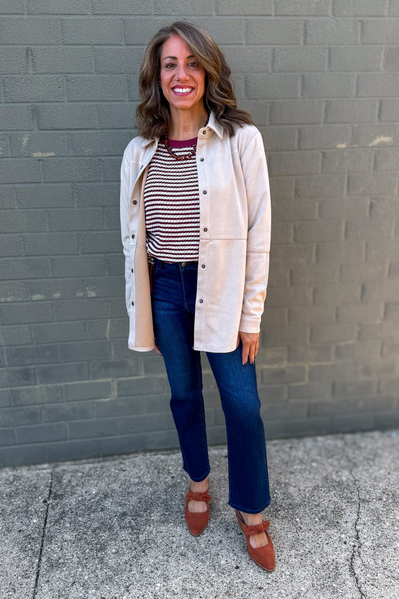 Burgundy Stripe Exposed Split Hem Knit Top