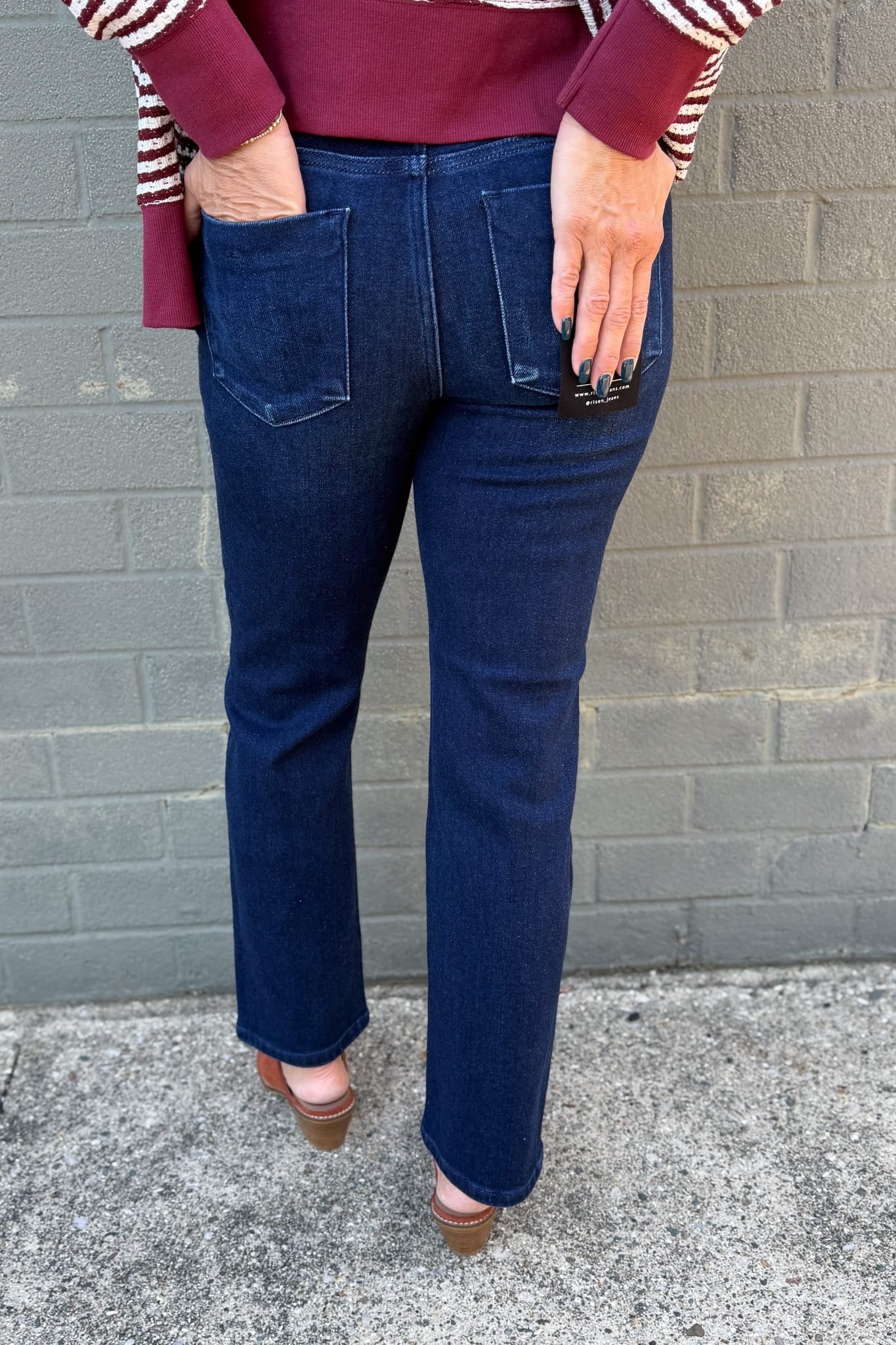 Dark Wash Mid Rise Ankle Straight Denim Back