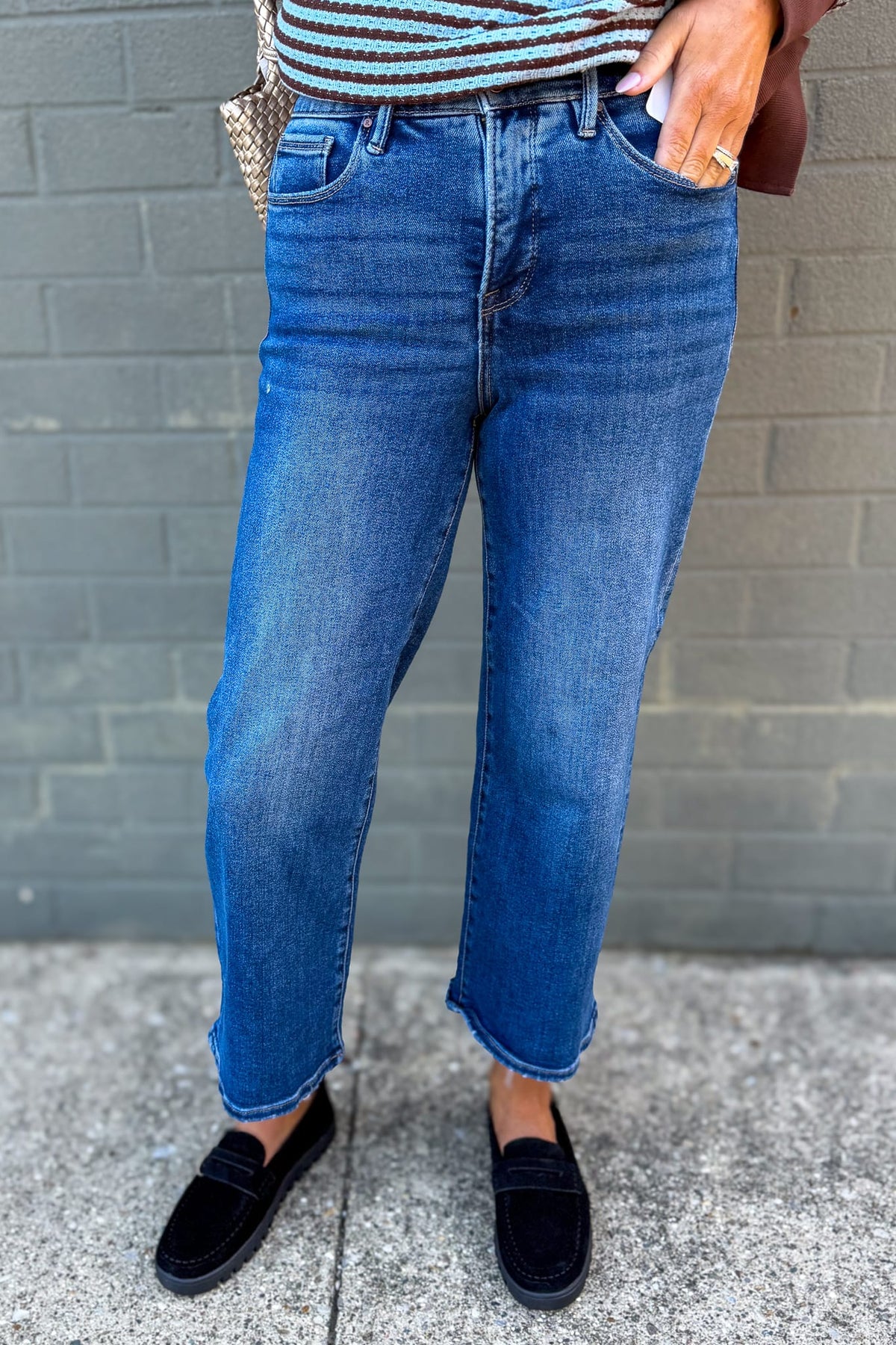 Dark Wash High Rise Crop Wide Leg Denim