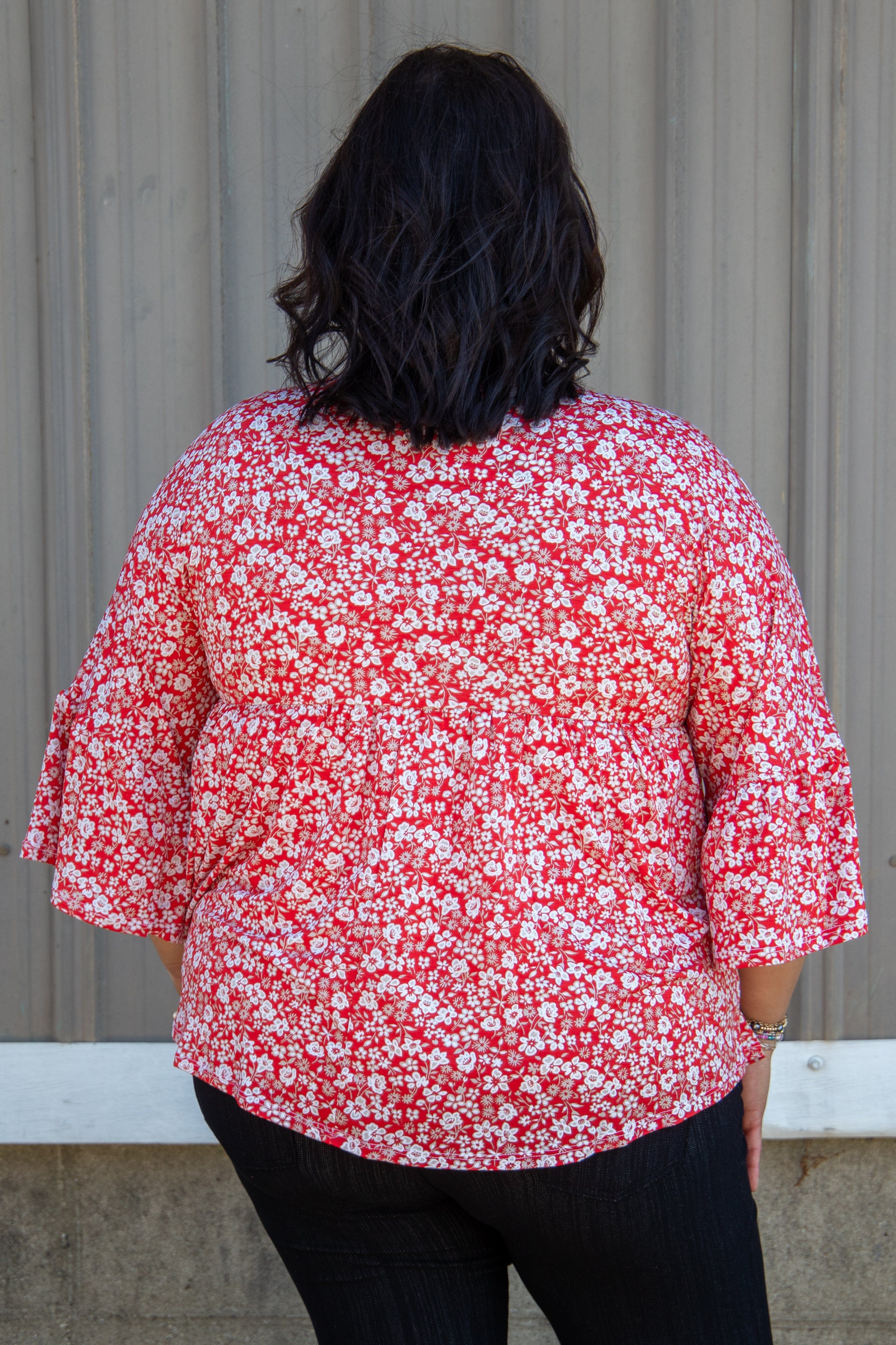 Burnt Red & White Floral Babydoll Top back