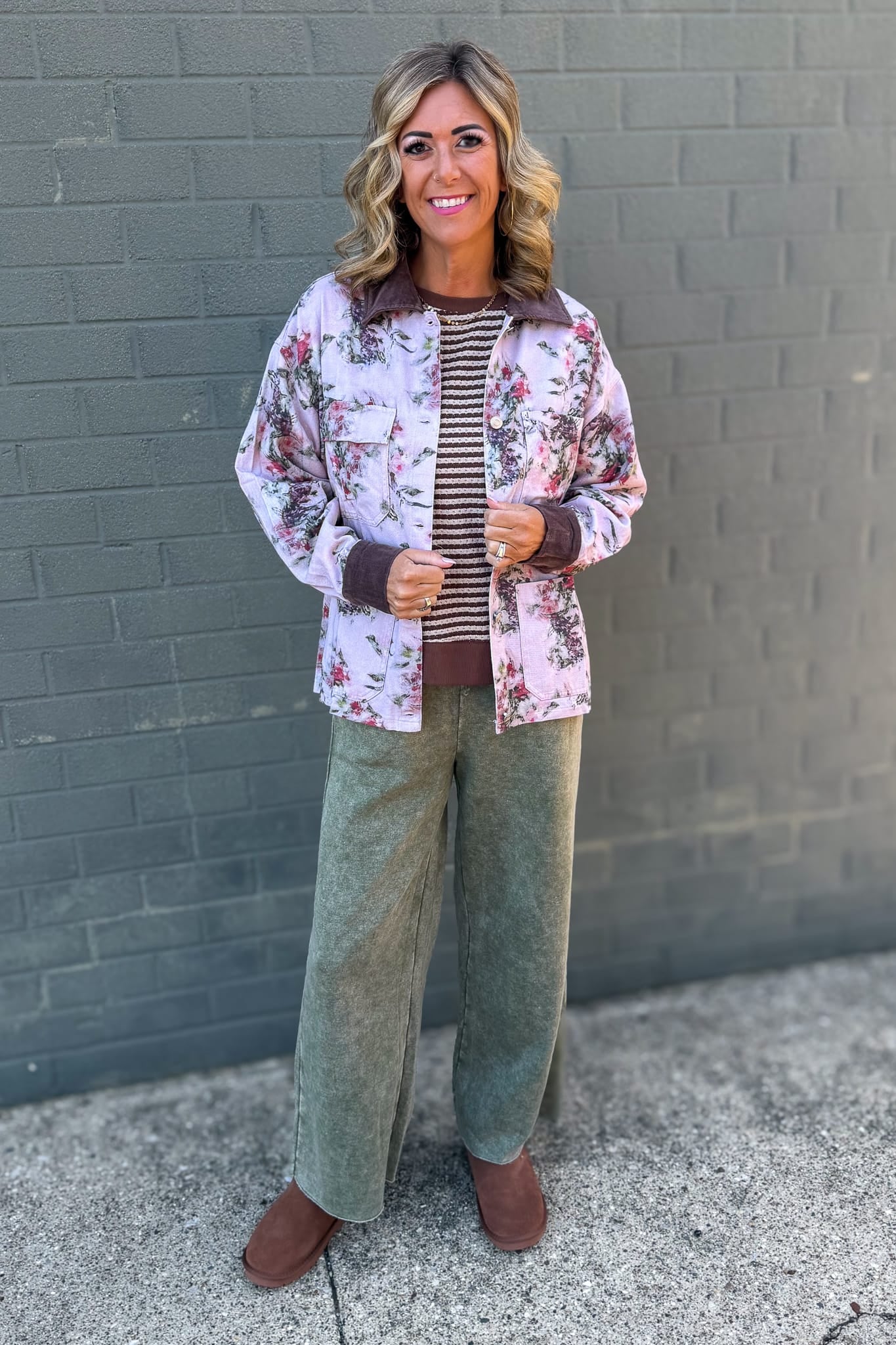 Pink & Brown Floral Denim Jacket Styled