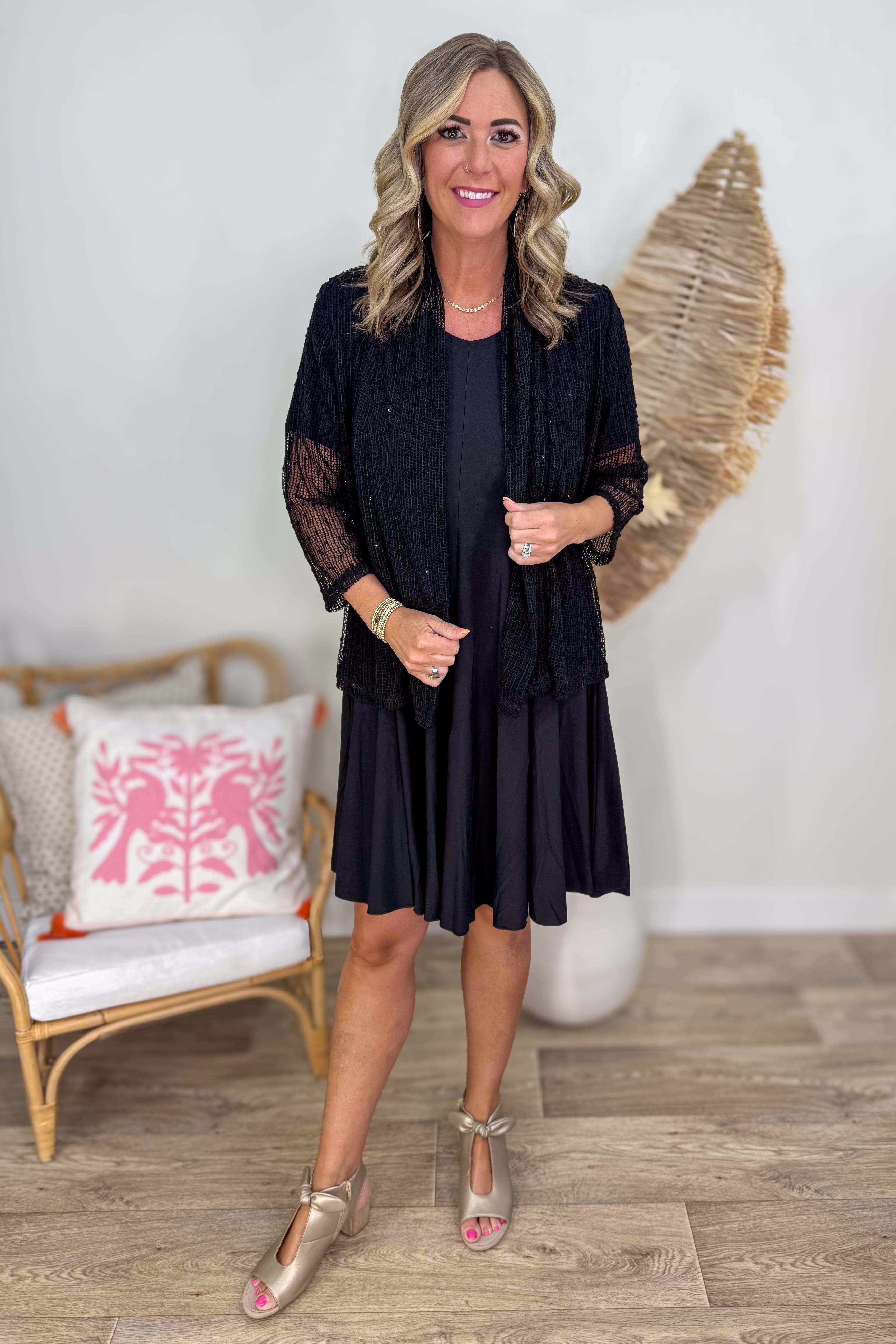 Black Short Sleeve Swing Dress