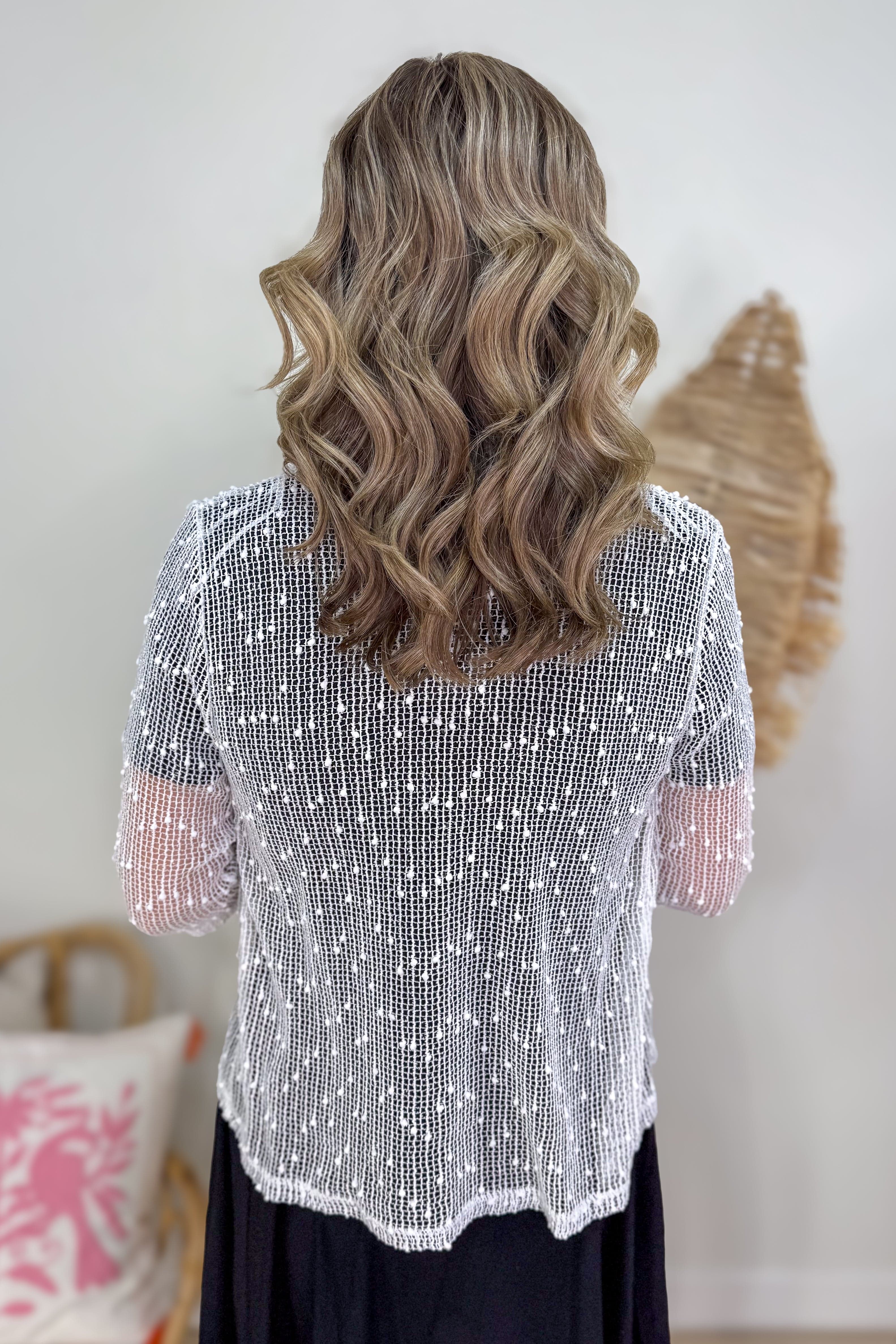 White Sequin Open Mesh Cardigan back