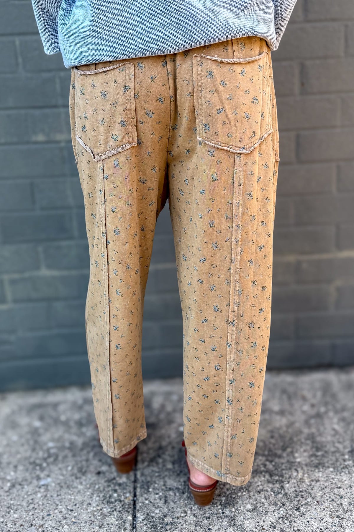 Almond Ditsy Print Mineral Washed Pant Back