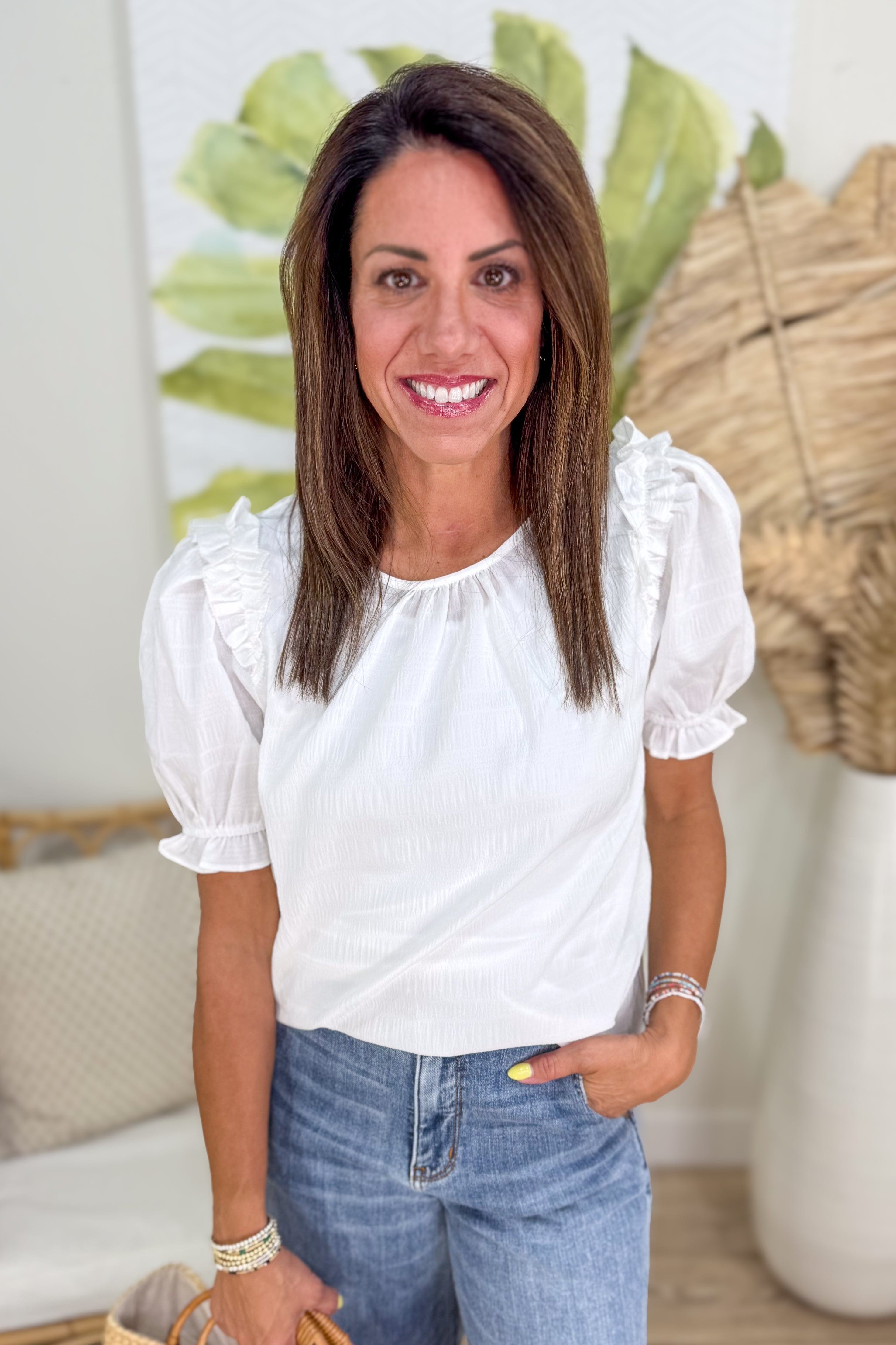 Ivory Texture Crinkle  Blouse styled