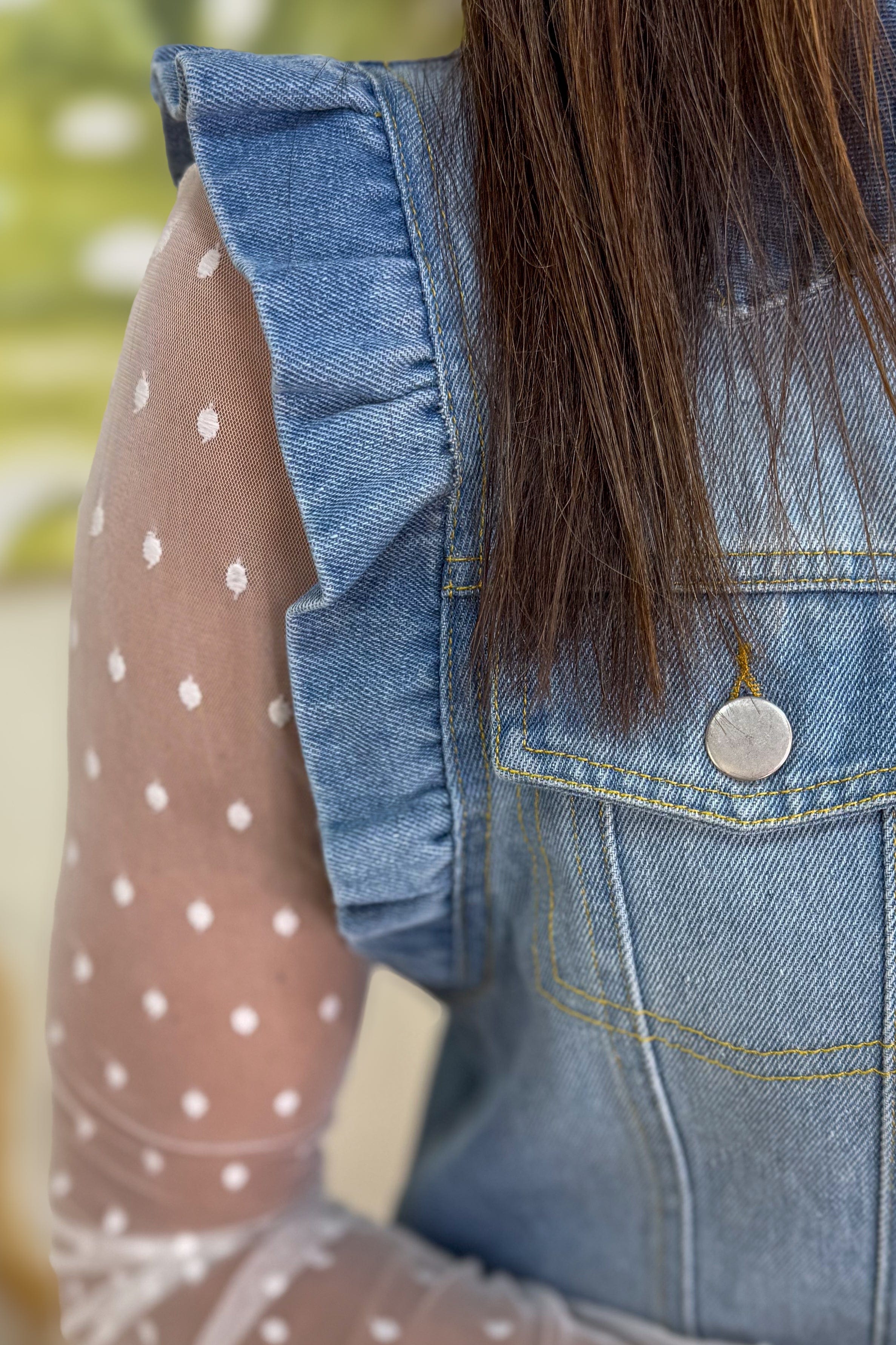 Light Blue Ruffle Denim Vest detailed