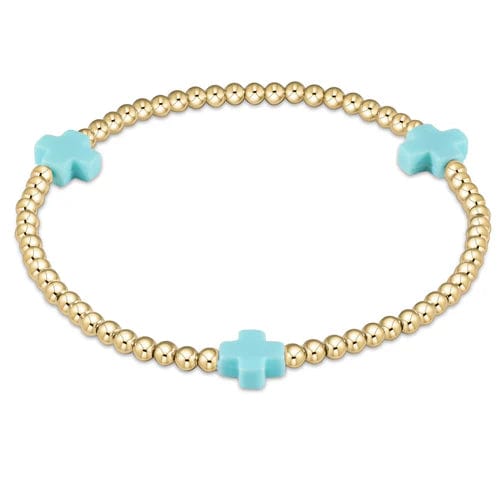 Egirl Cross Gold Pattern 3mm Bead Bracelet - Turquoise