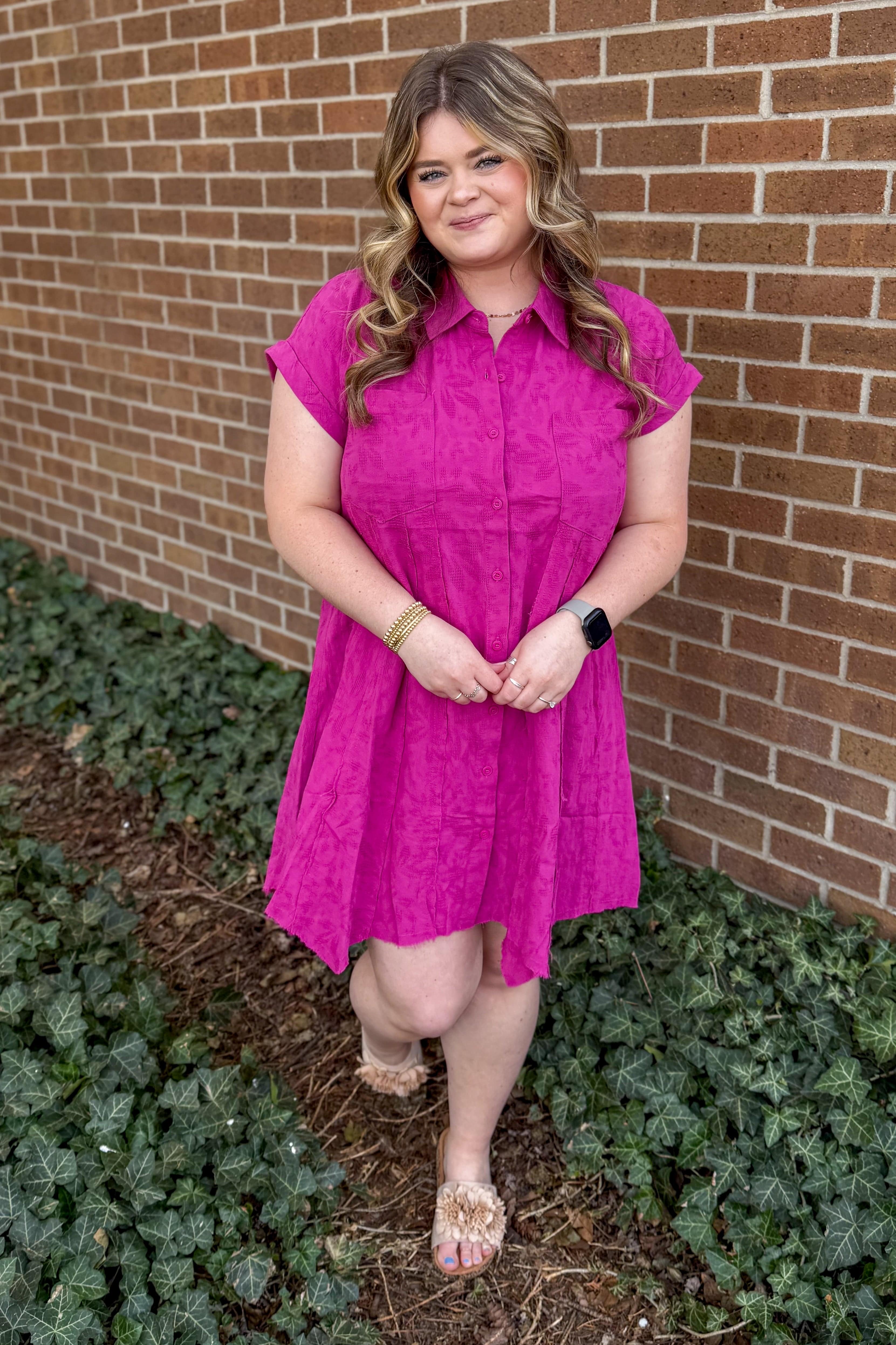 fuchsia shark bite hem dress