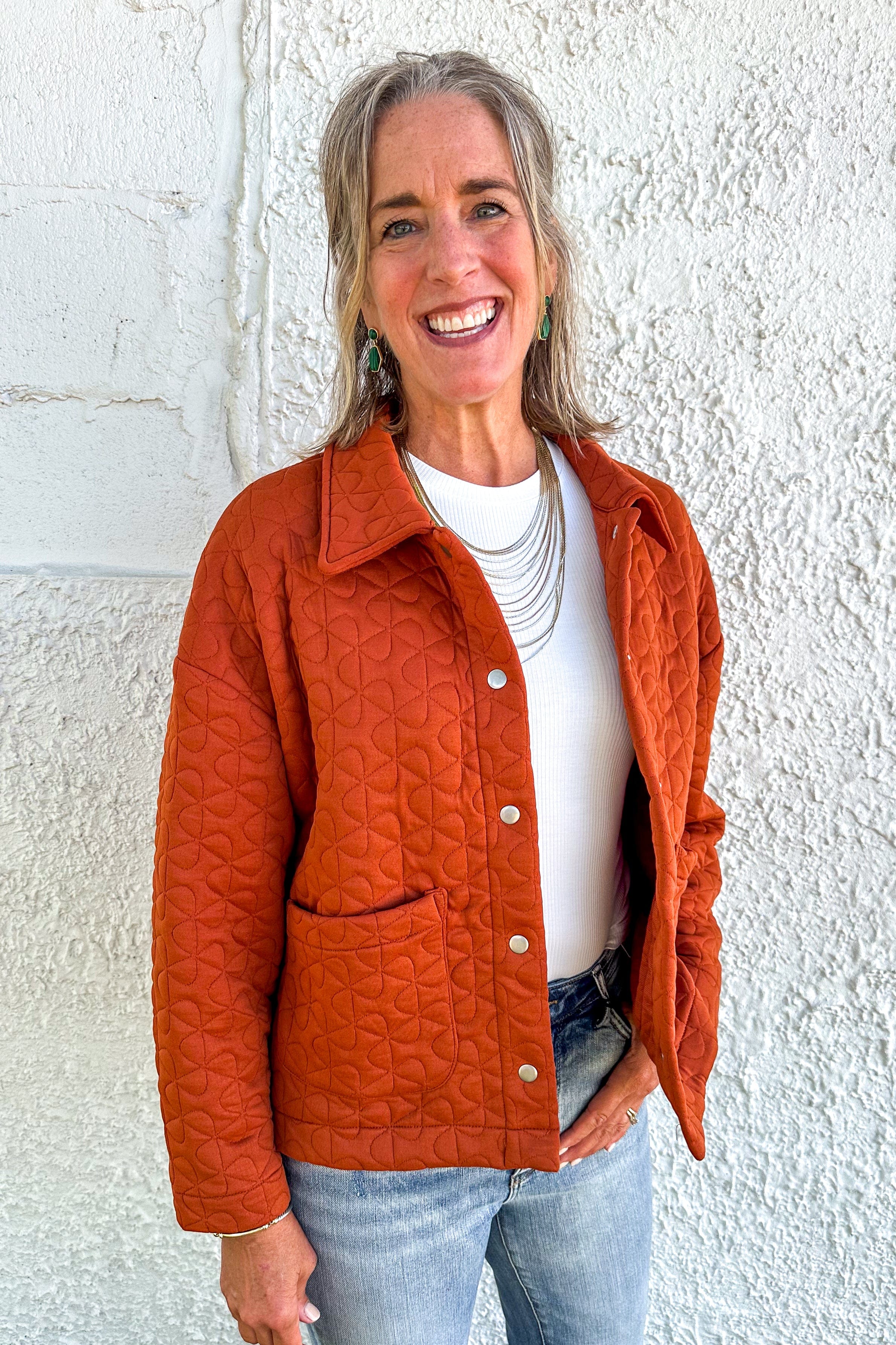 Rust Textured Metal Button Up Jacket