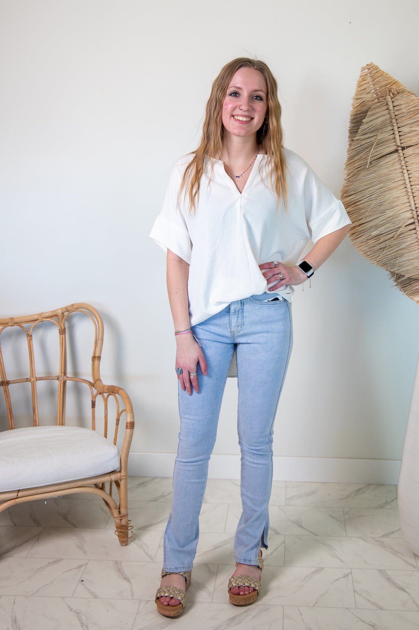 Ivory Breezy V-Neck Blouse
