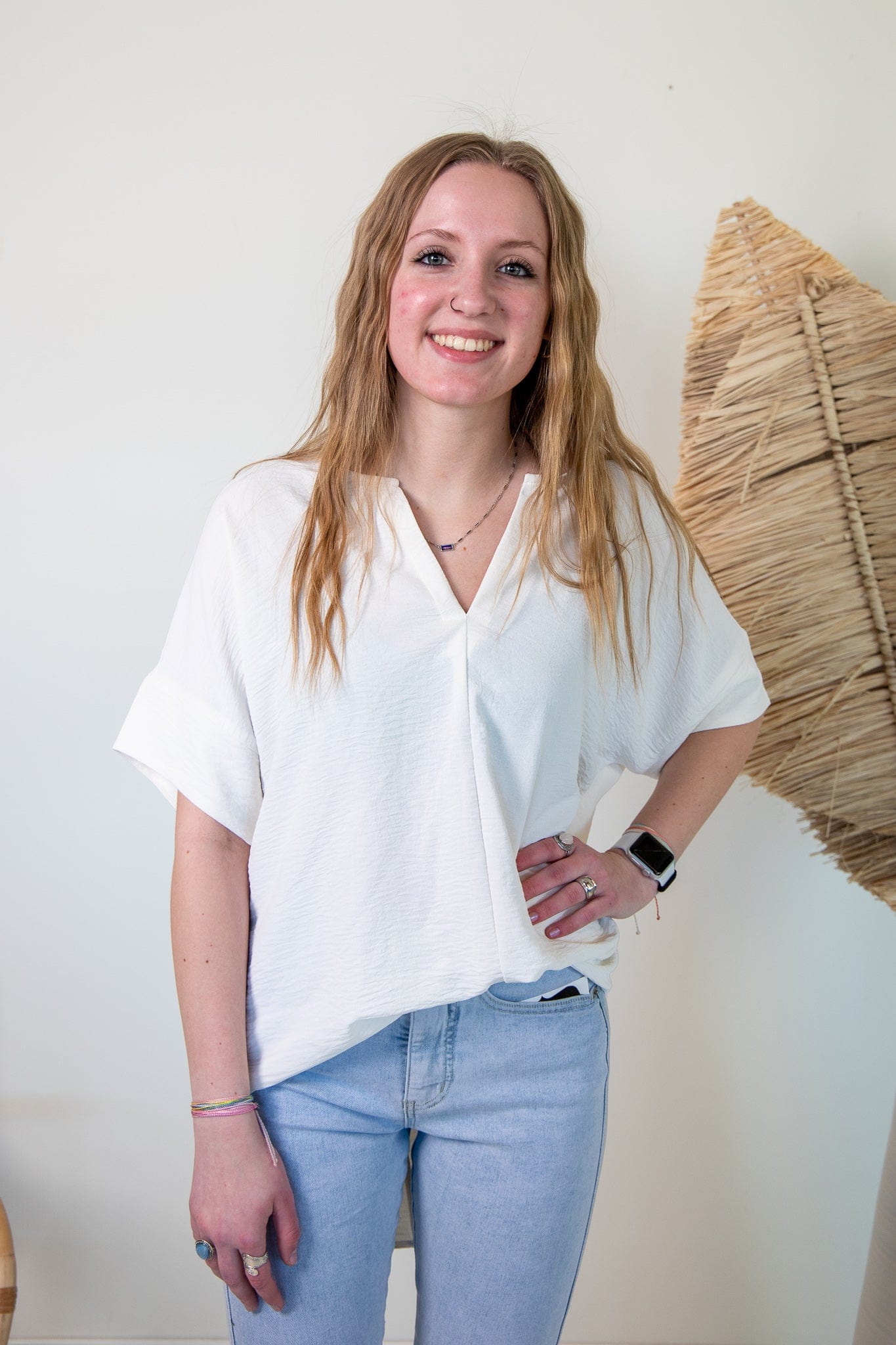 Ivory Breezy V-Neck Blouse