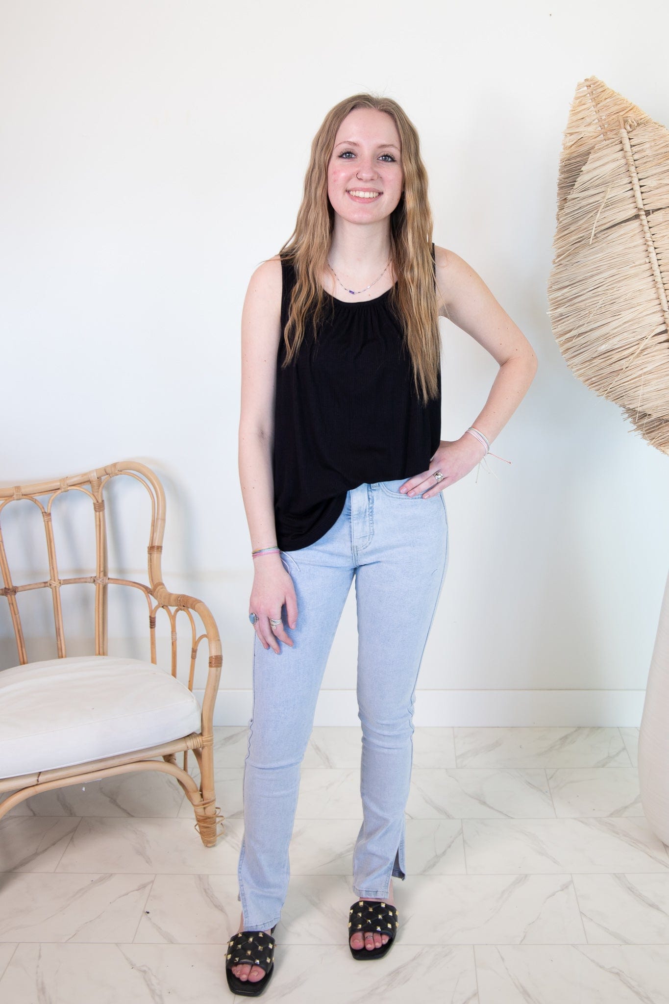 Black Sleeveless Ribbed Top