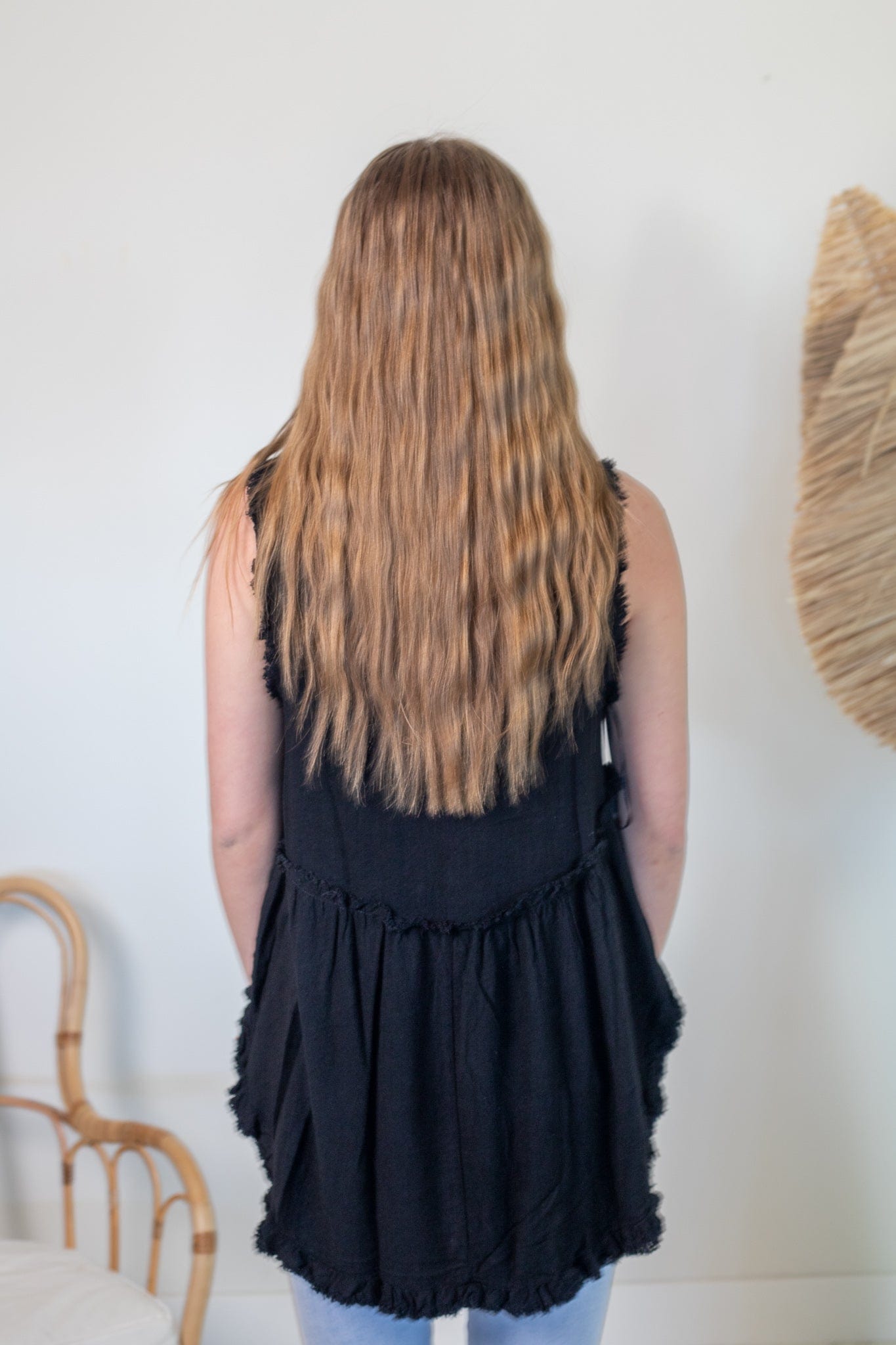 Black Frayed Hi-Low Tank