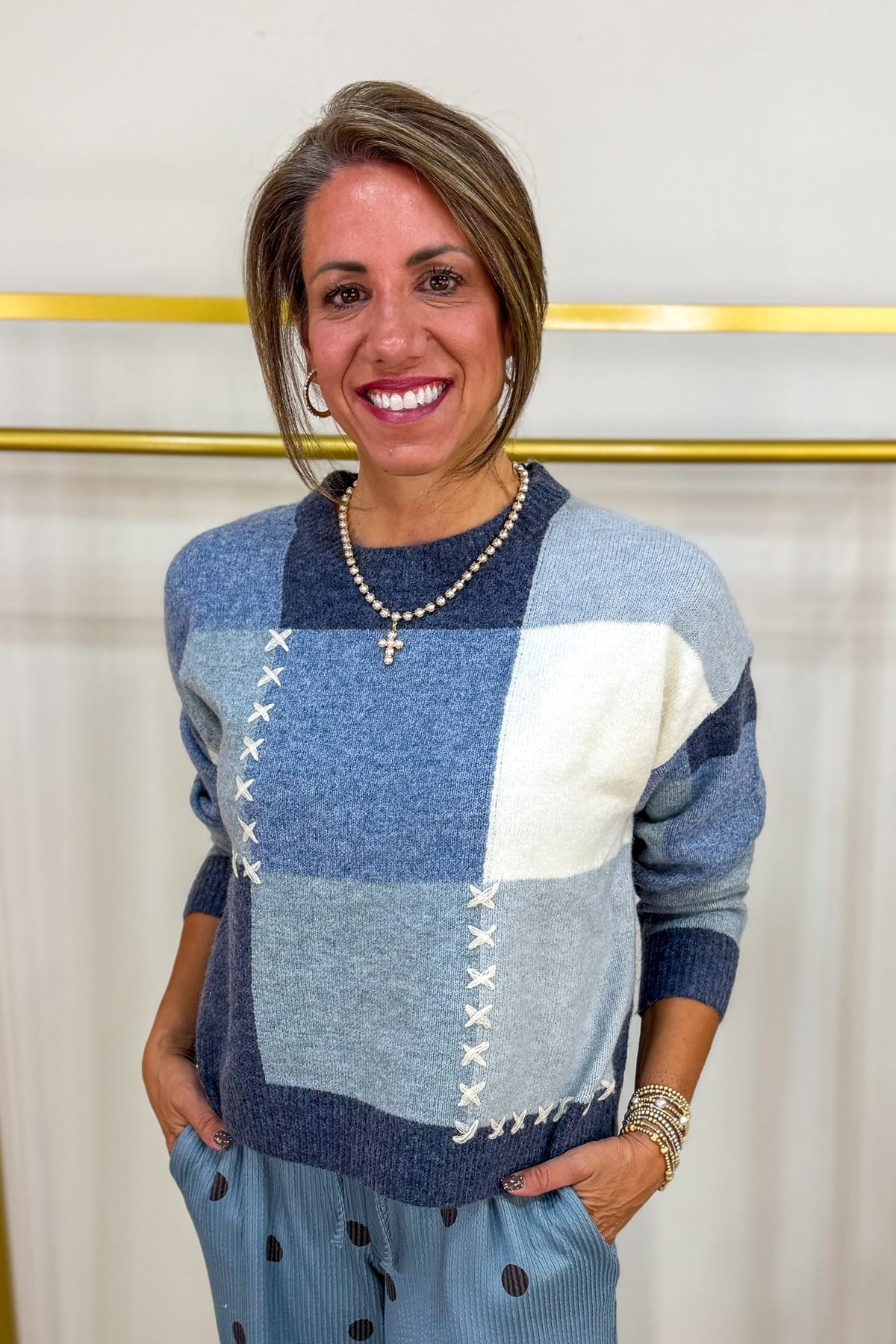 Blue Multi Square Sweater