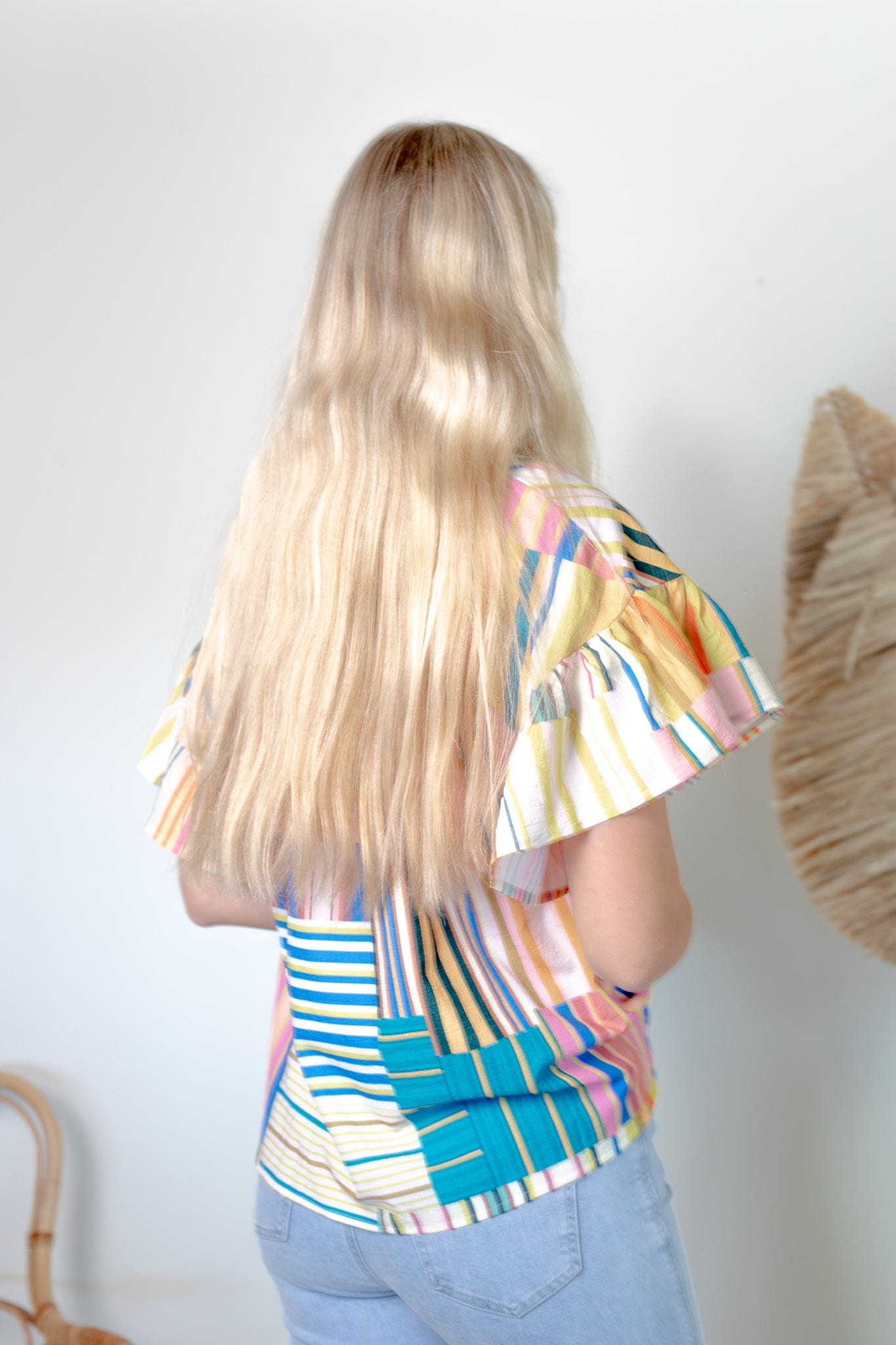 Multi Color Ruffle Sleeve Blouse