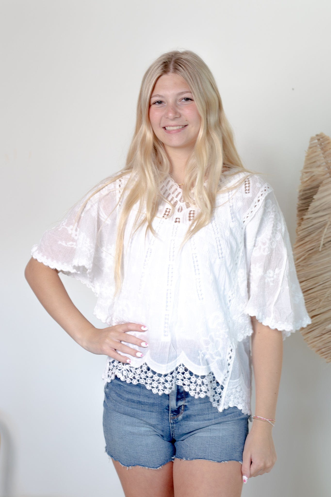 White Cotton Embroidered Blouse