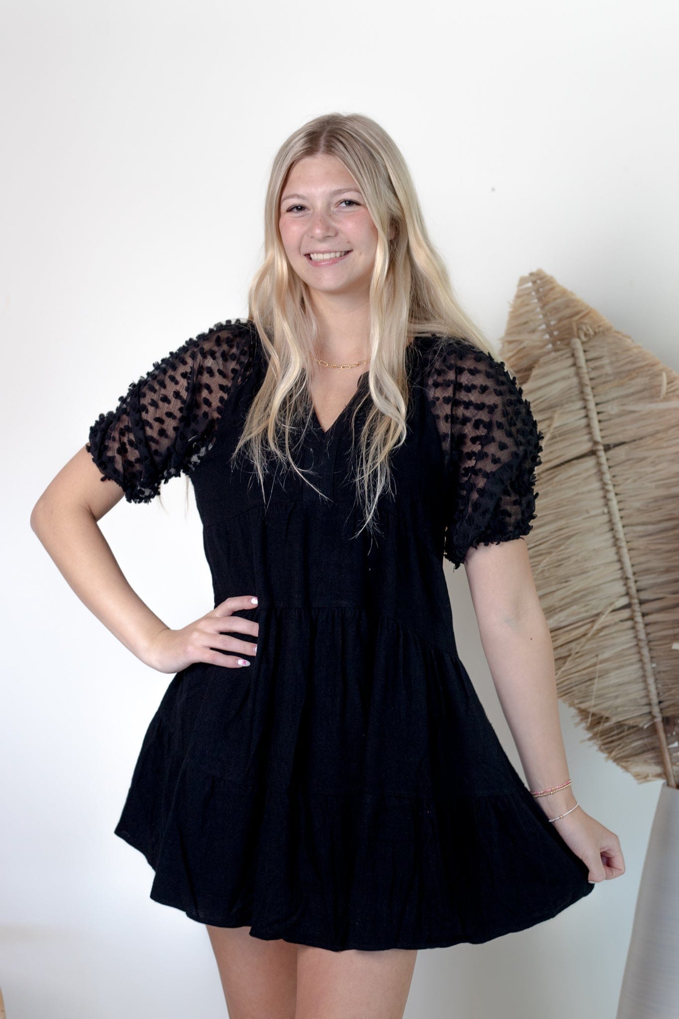 Black Poof Sleeve Tier Dress