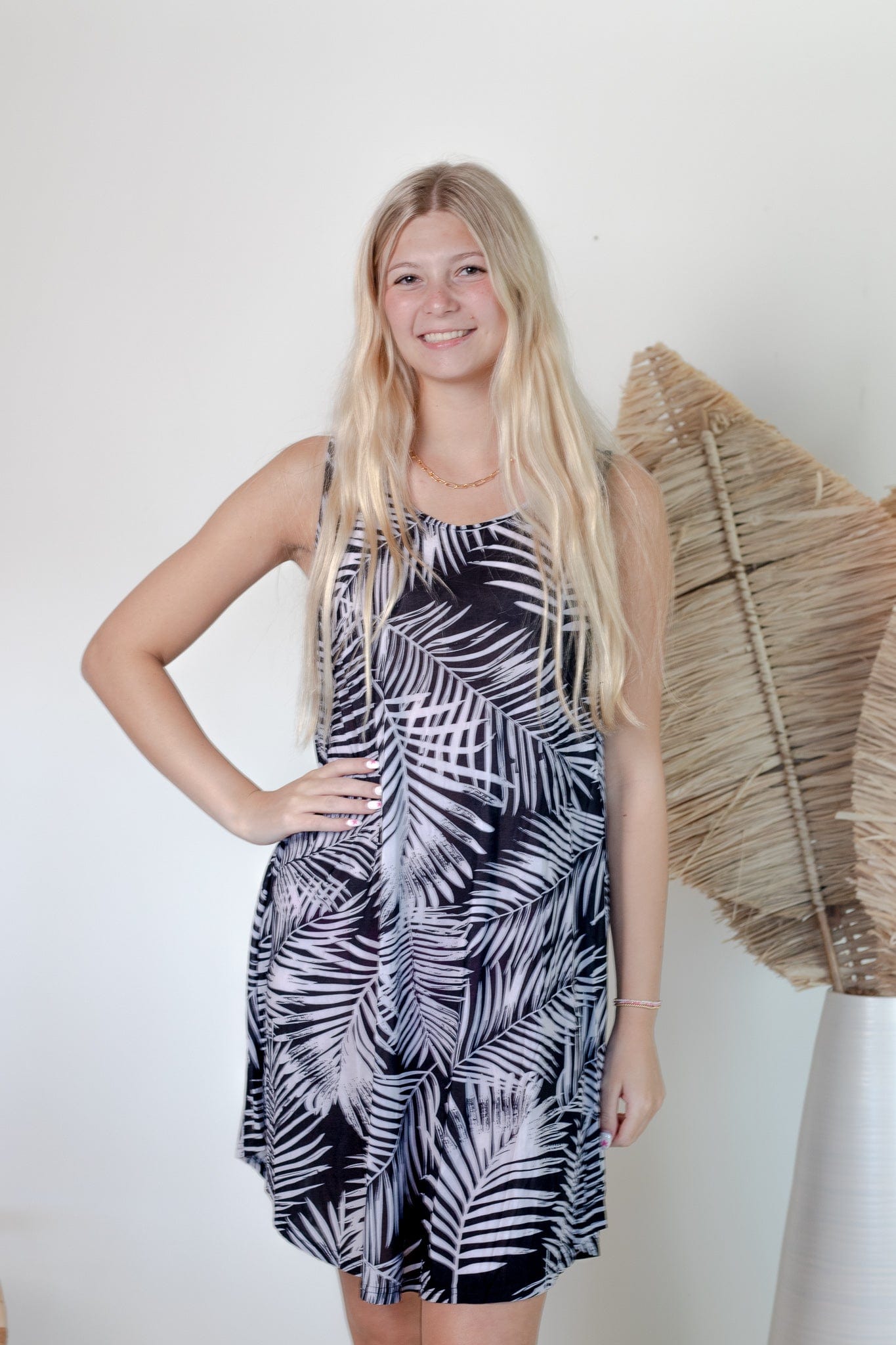 Black Palm OS Swing Dress