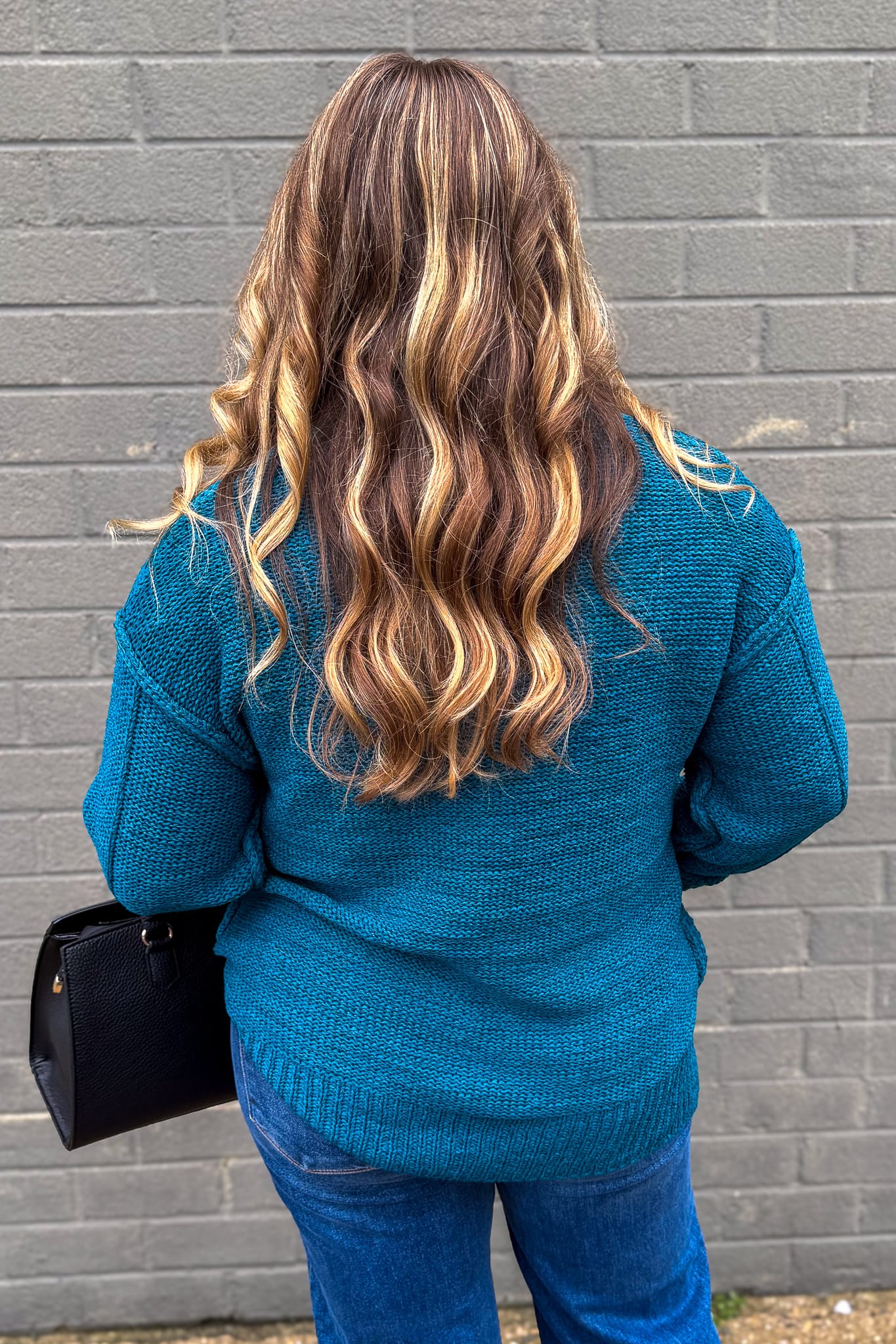 Ocean Teal Exposed Seam Round Neck Sweater