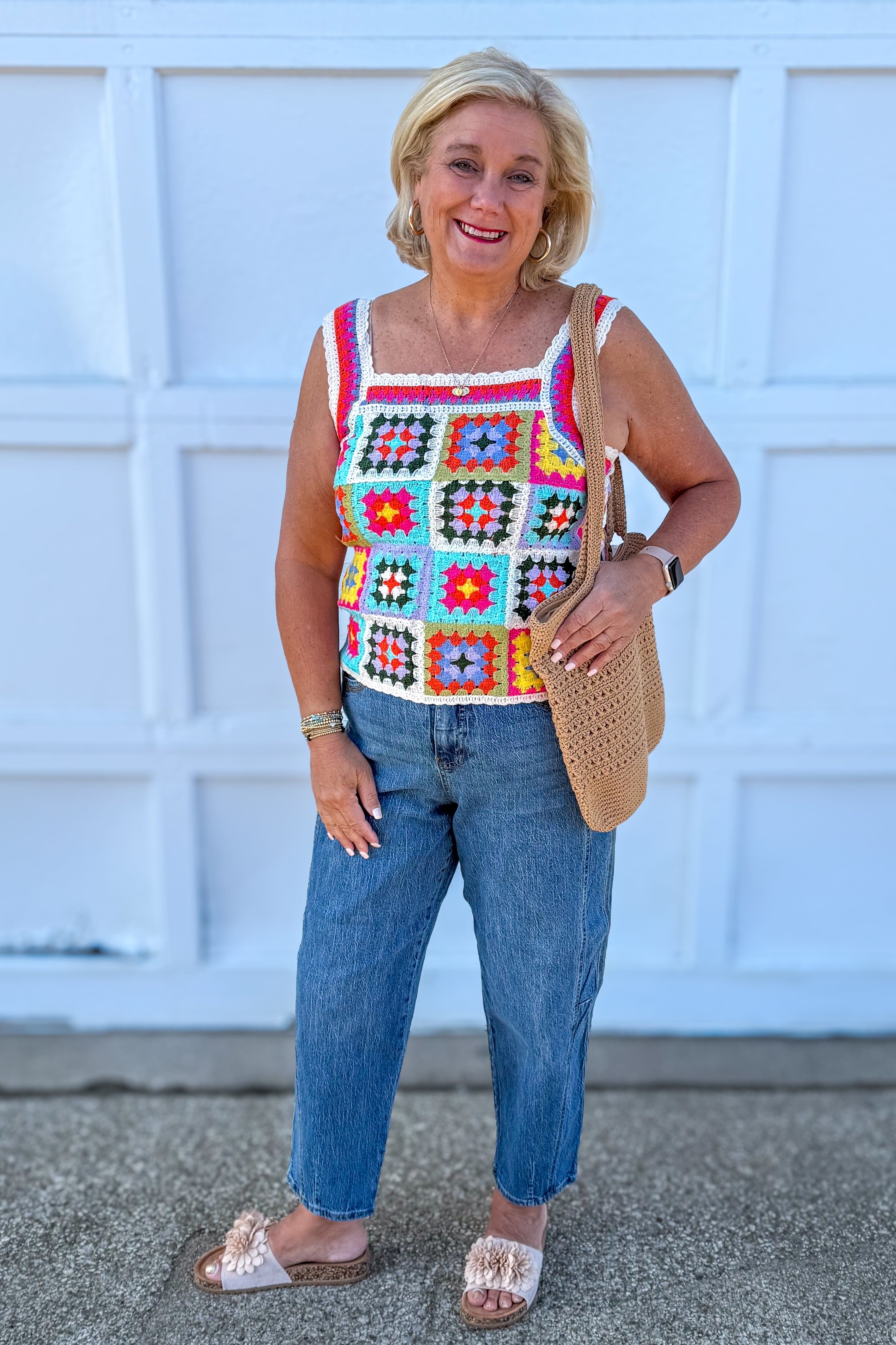 Natural Multi Color Crochet Top styled