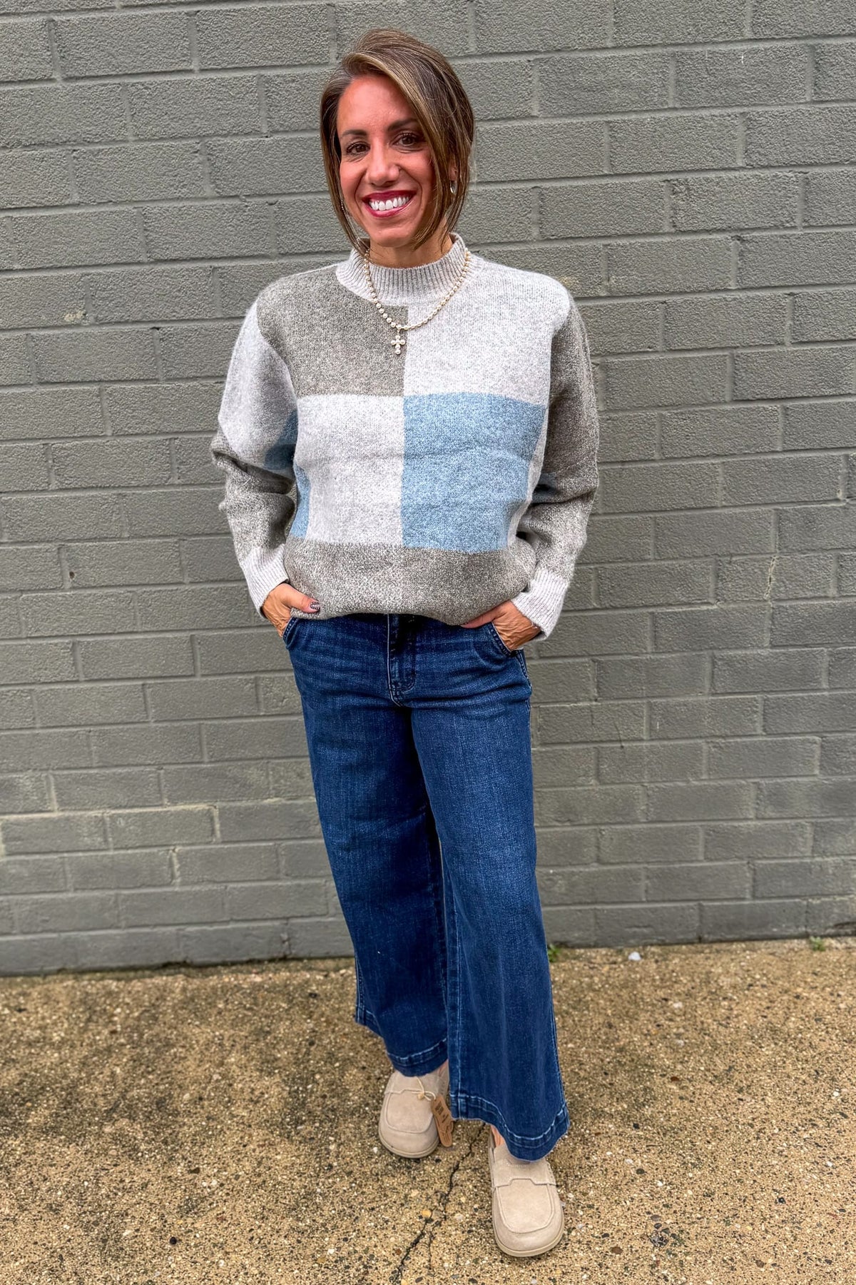 Blue Colorblock Oversized Sweater Styled