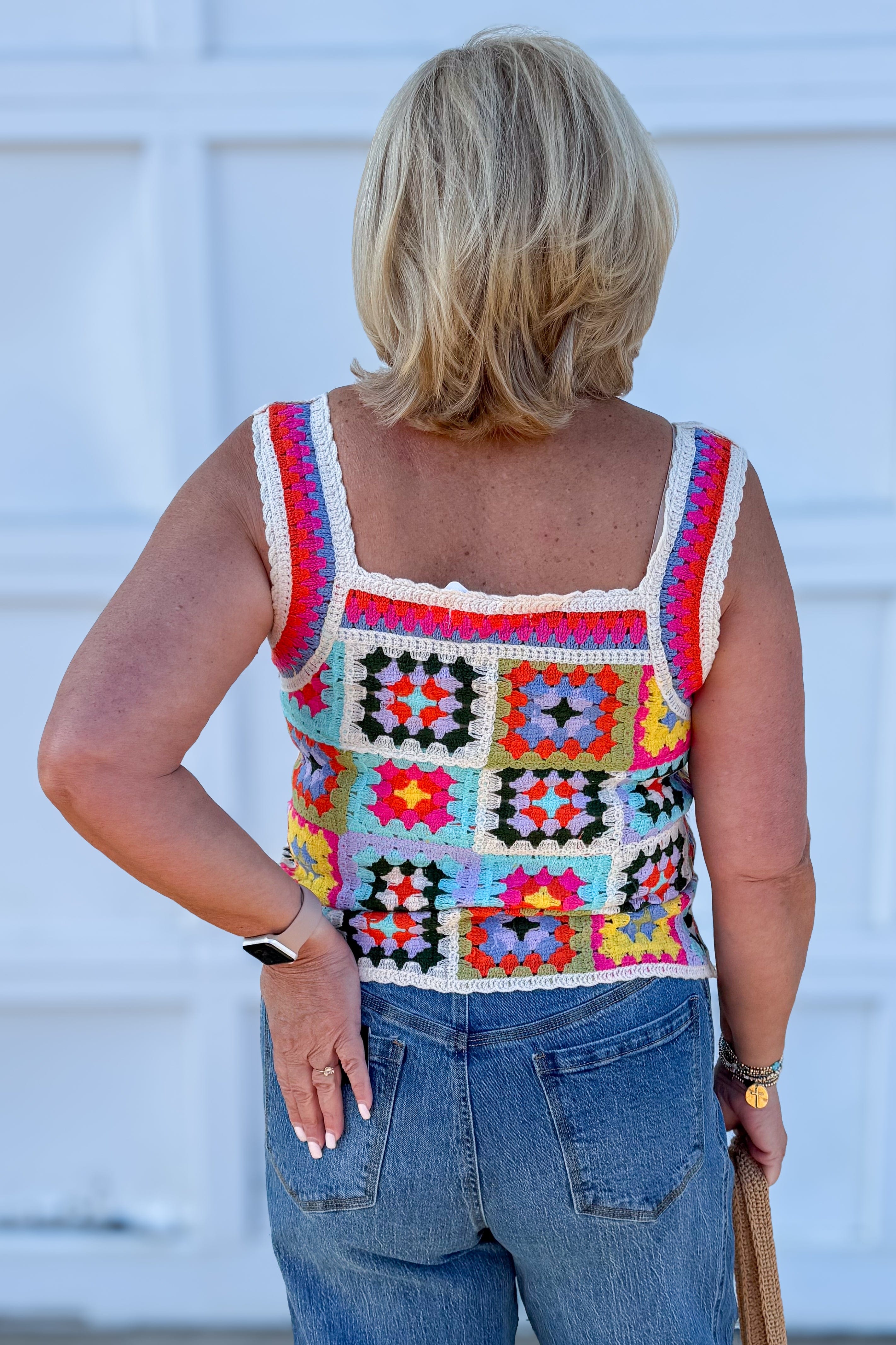 Natural Multi Color Crochet Top detailed back