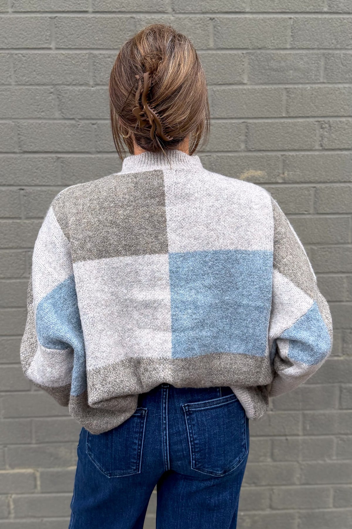 Blue Colorblock Oversized Sweater Back