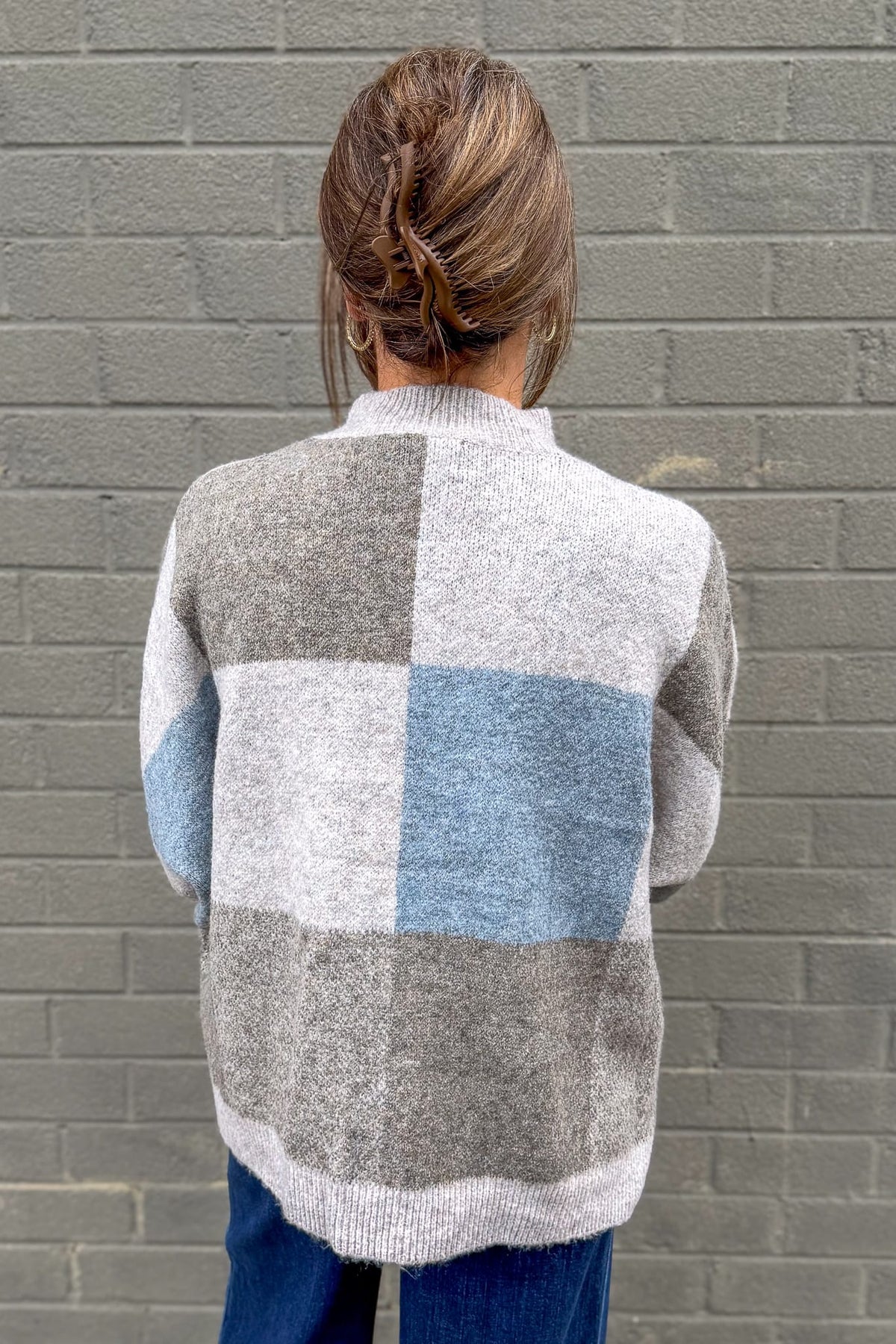 Blue Colorblock Oversized Sweater Back