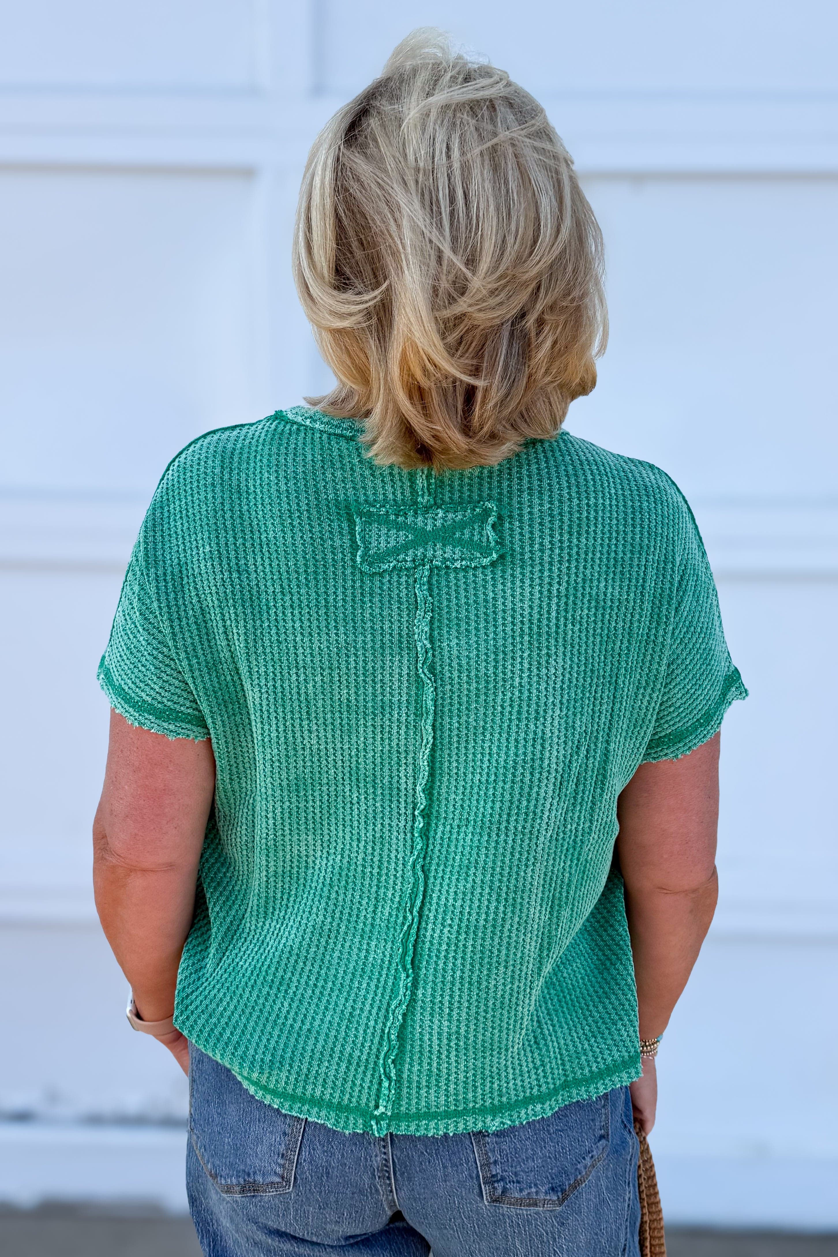 Kelly Green Washed Baby Waffle Top back