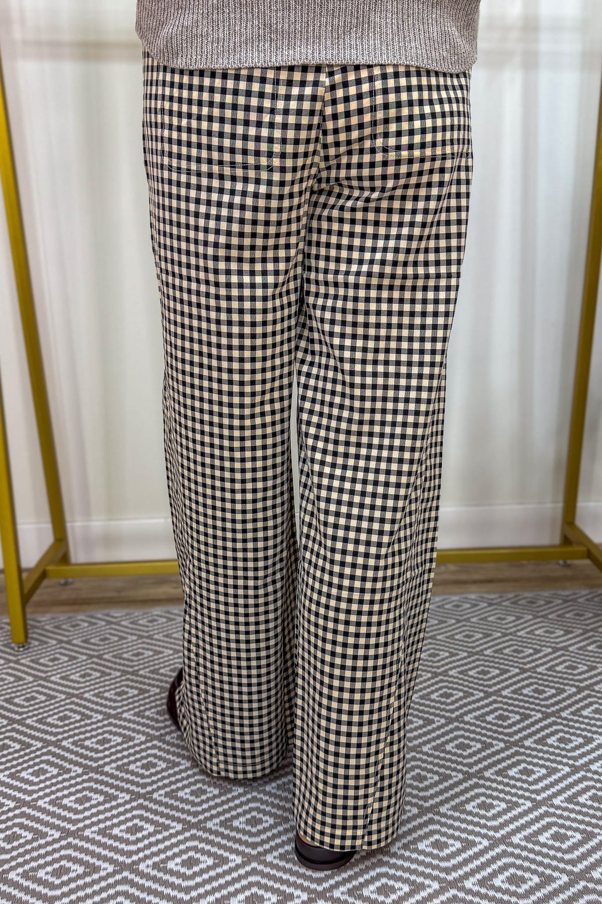 Black Gingham Flowy Wide Leg Pant Back