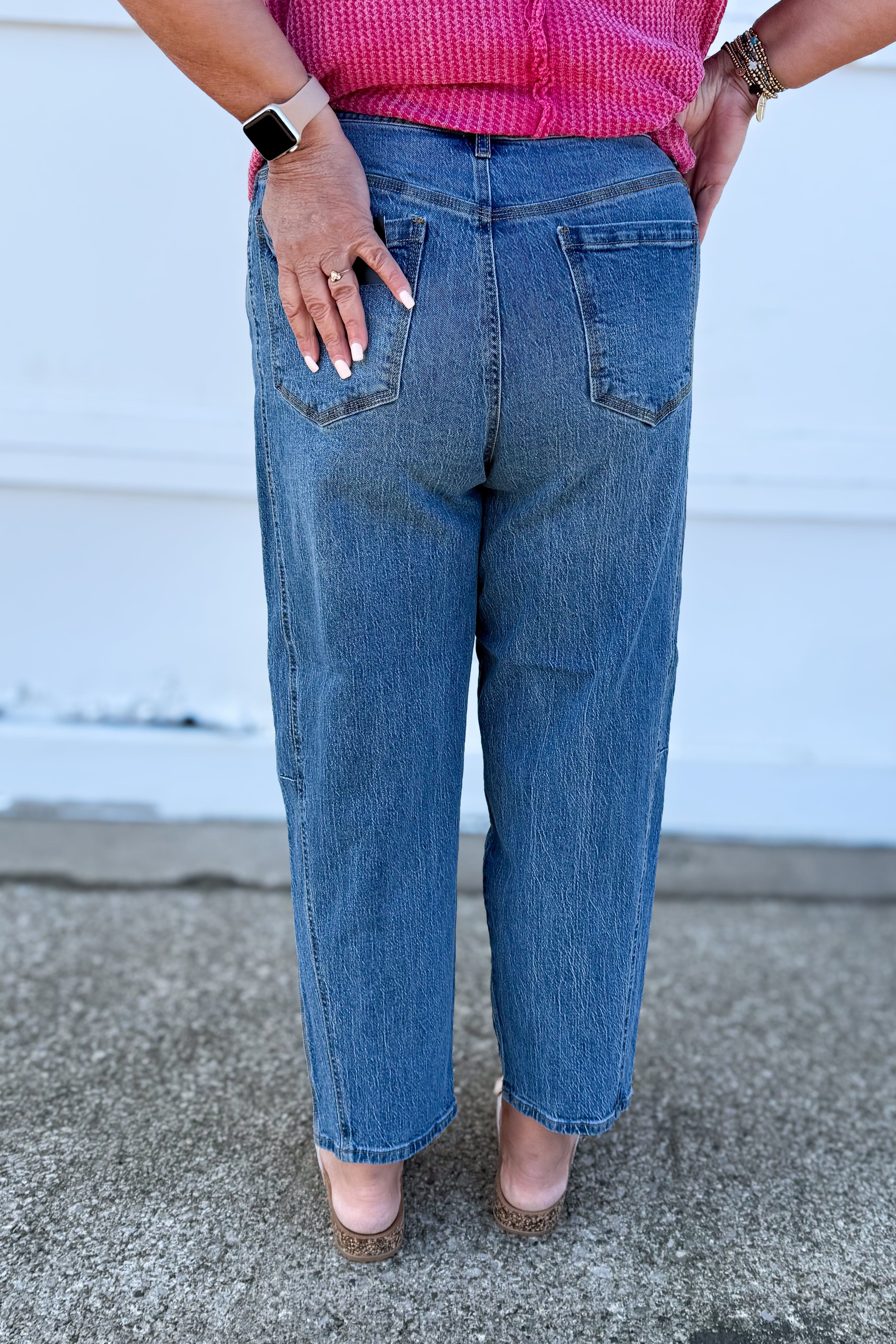 Carbon High Rise Triple Needle Barrel Jeans back