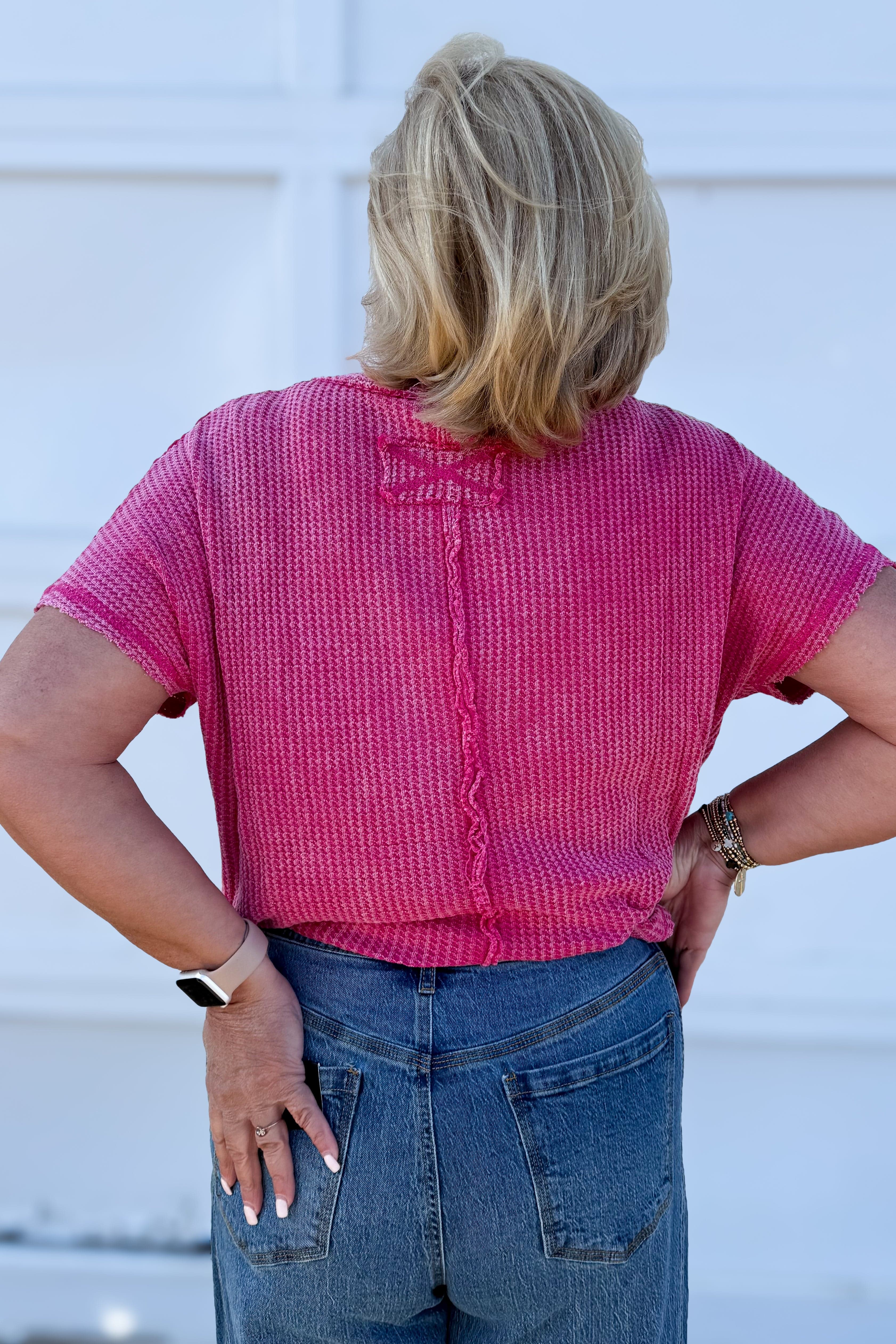 Hot Pink Washed Baby Waffle Top