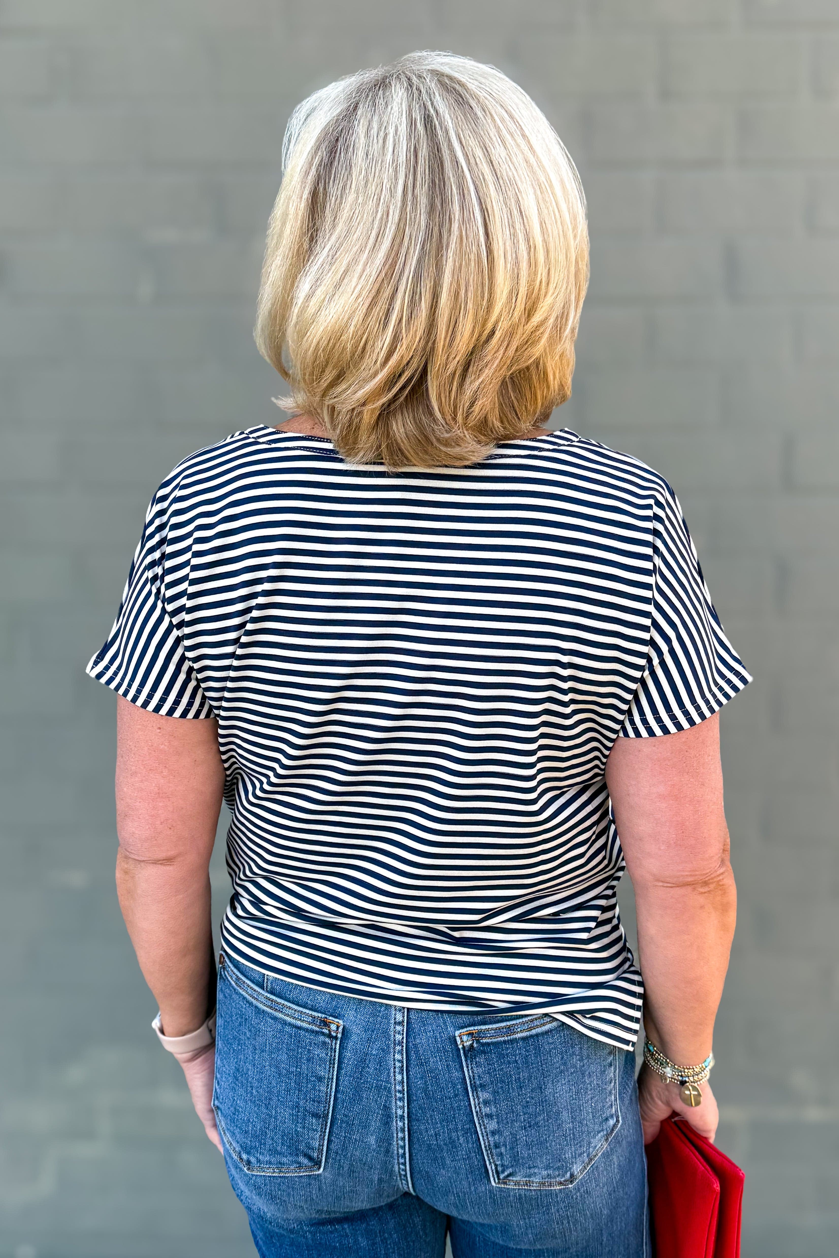 Navy Stripe Split Neck Top back