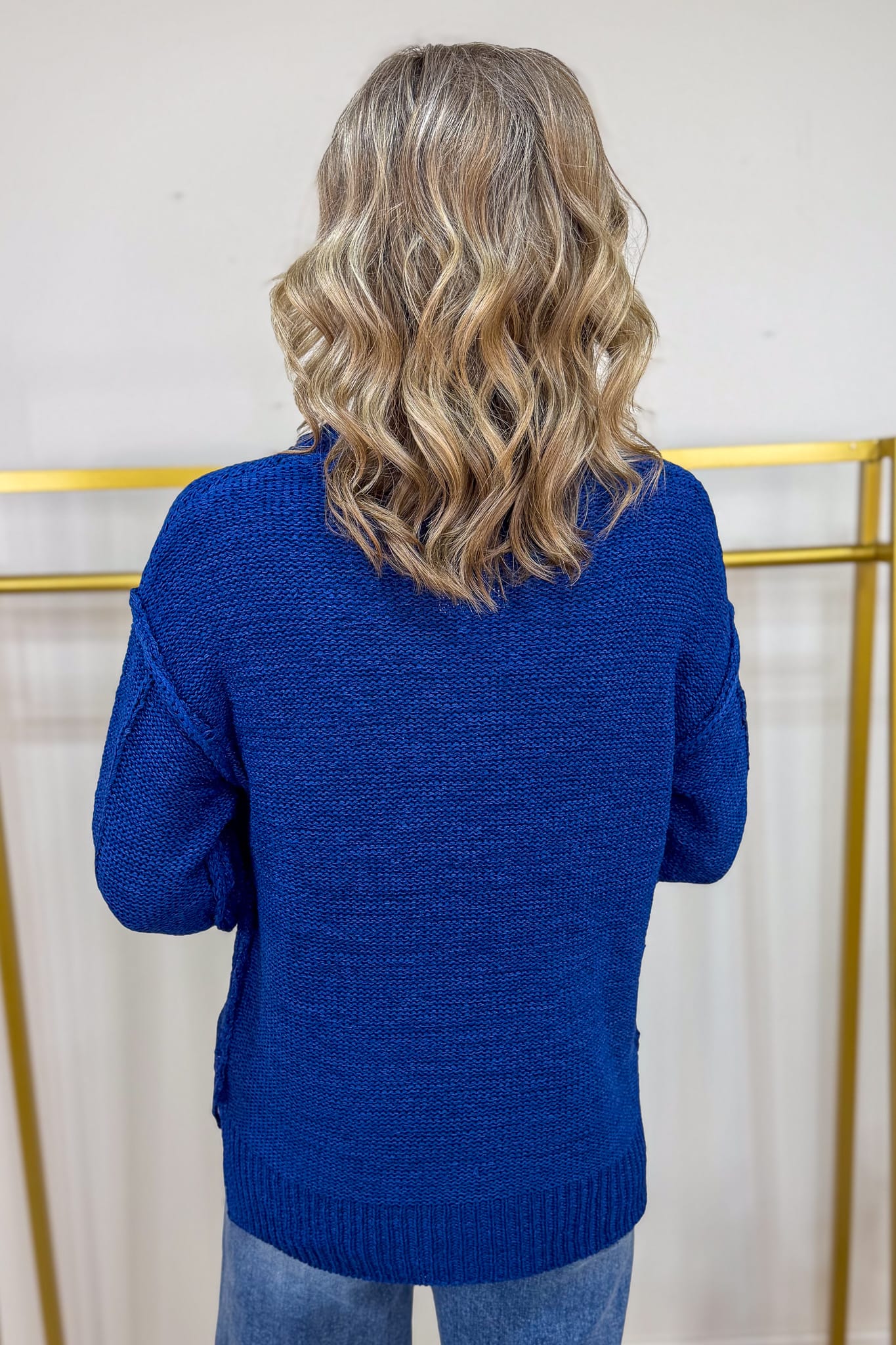 Light Navy Exposed Seam Round Neck Sweater
