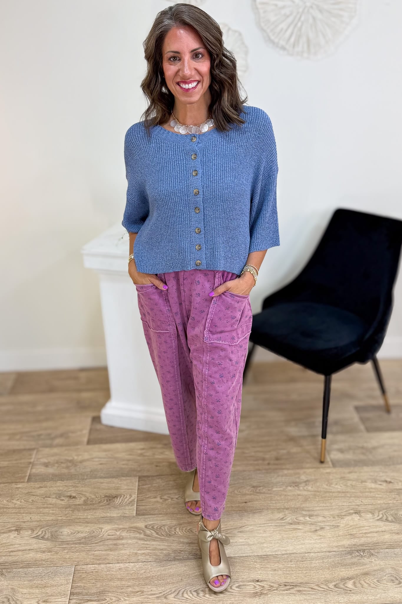 Magenta Ditsy Print Mineral Washed Pant