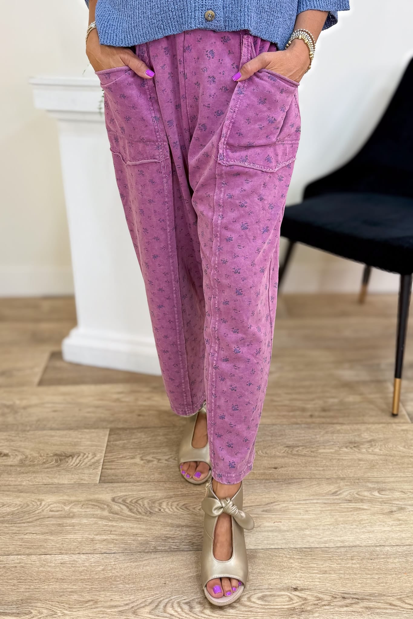 Magenta Ditsy Print Mineral Washed Pant