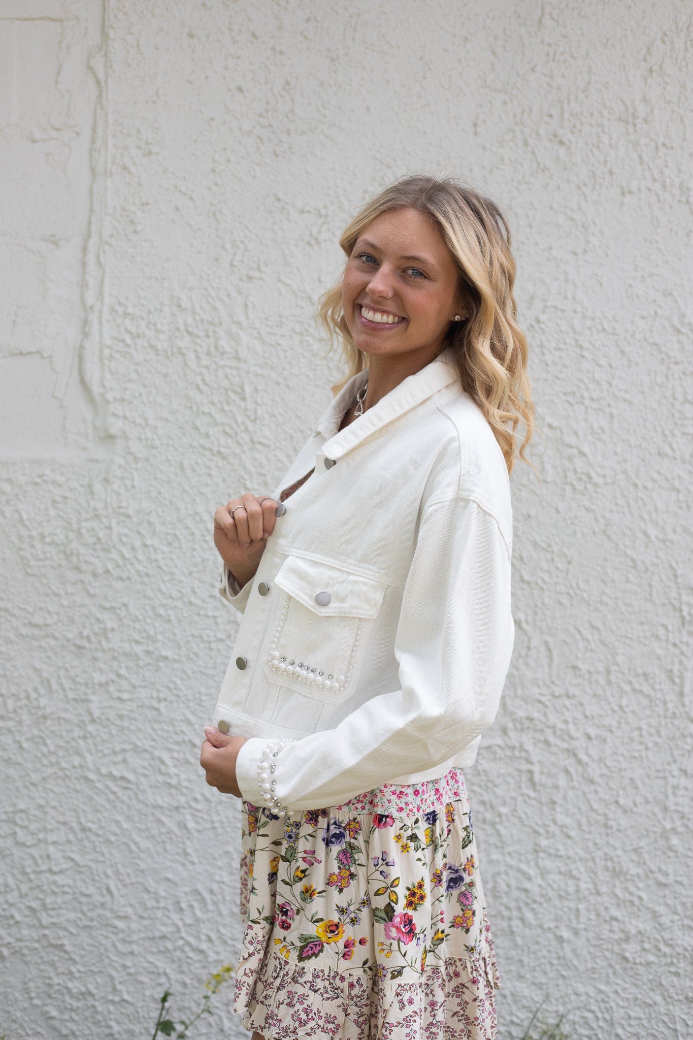 Ivory Pearl Denim Jacket