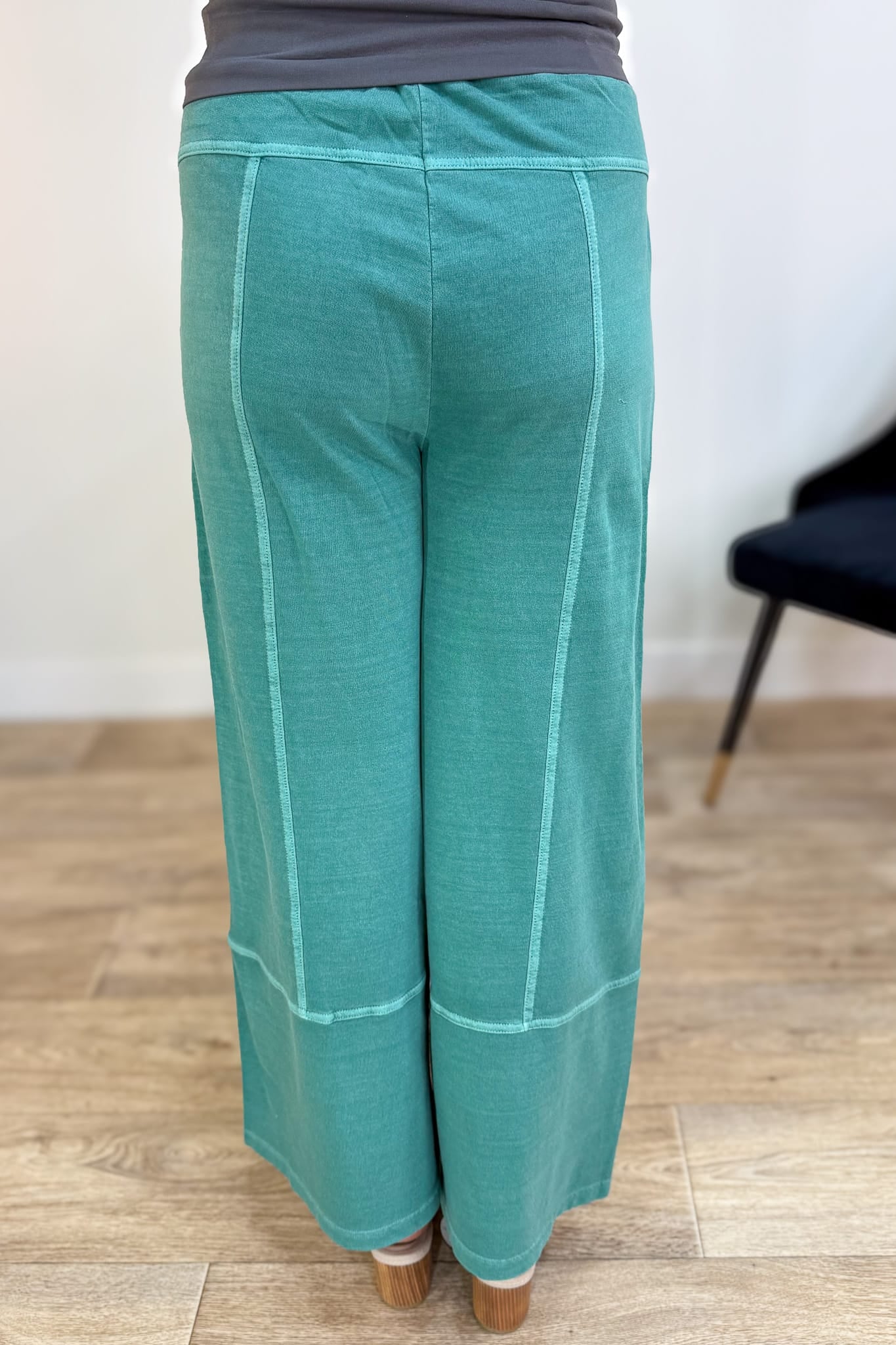 Dark Green Exposed-Seam Pants Back