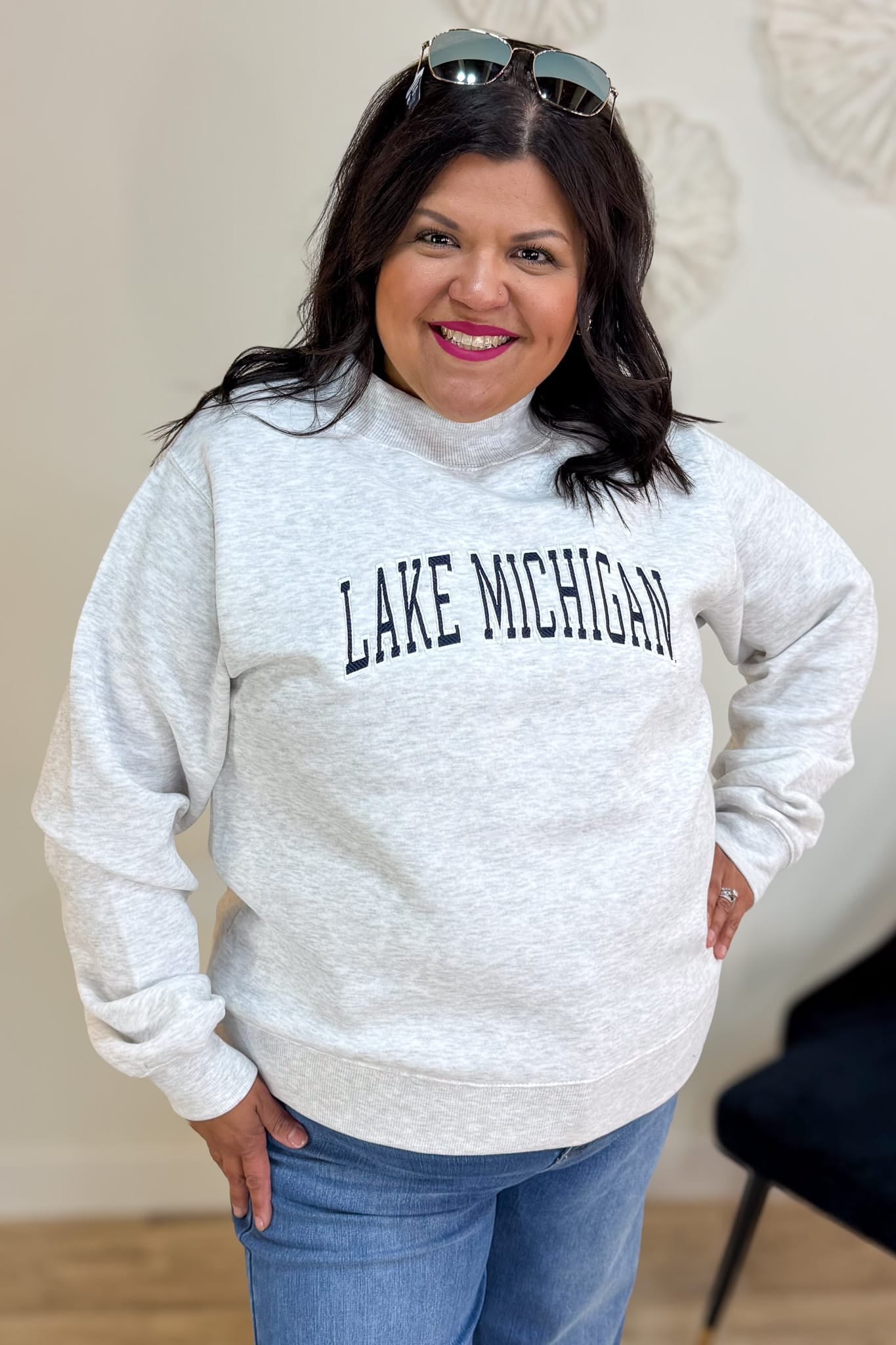Ash Grey Lake Michigan Mock Neck Sweatshirt
